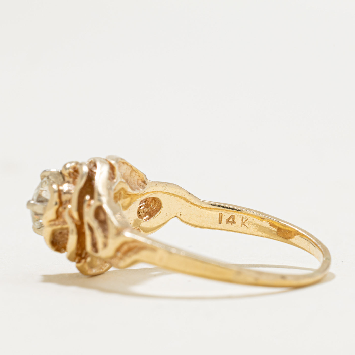 Retro Solitaire Diamond Nuggety Floral Ring | 0.30ct | SZ 6.5