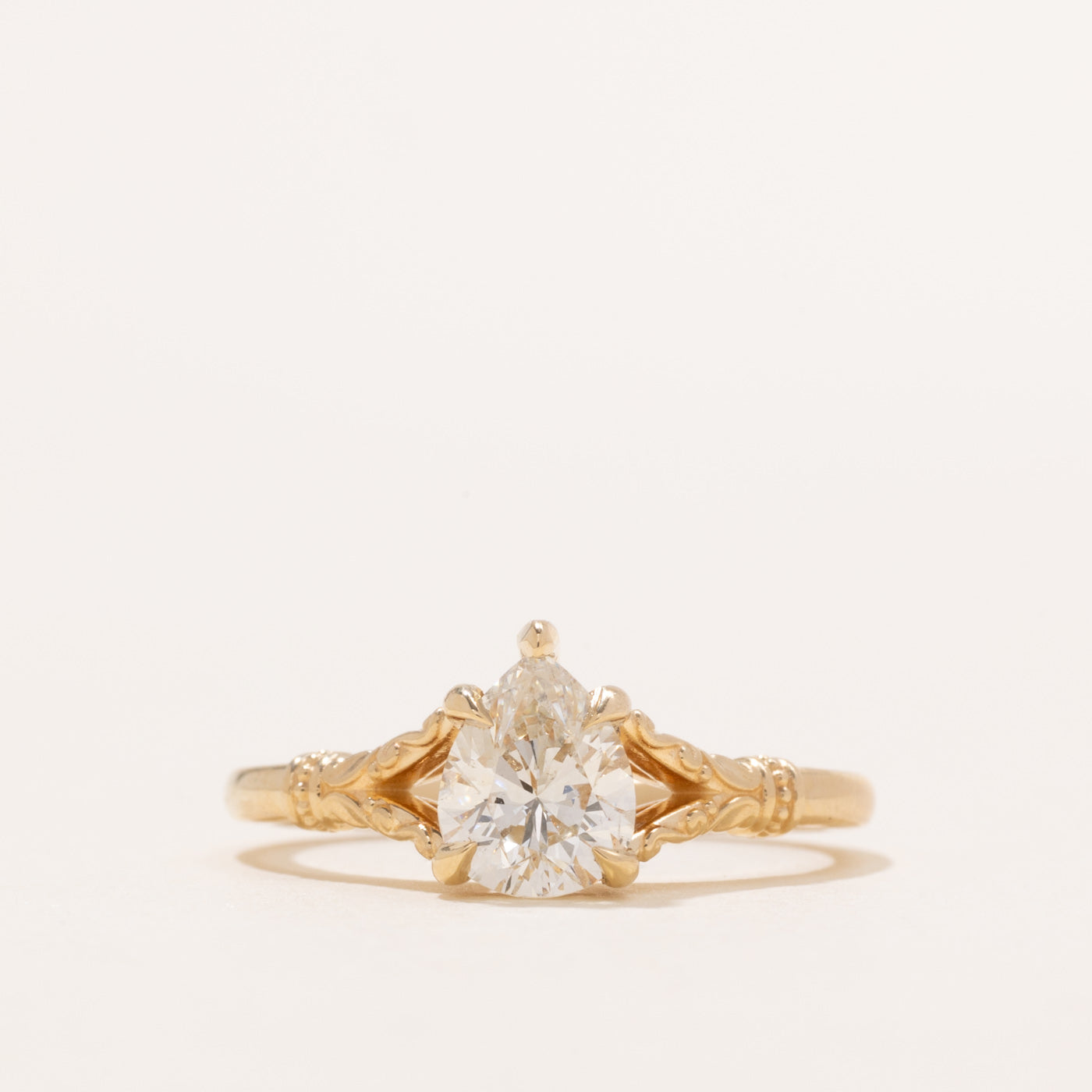 '100 Ways' 14k Yellow Gold Pear Cut Diamond Engraved Ring | 1.00ct | SZ 6.5