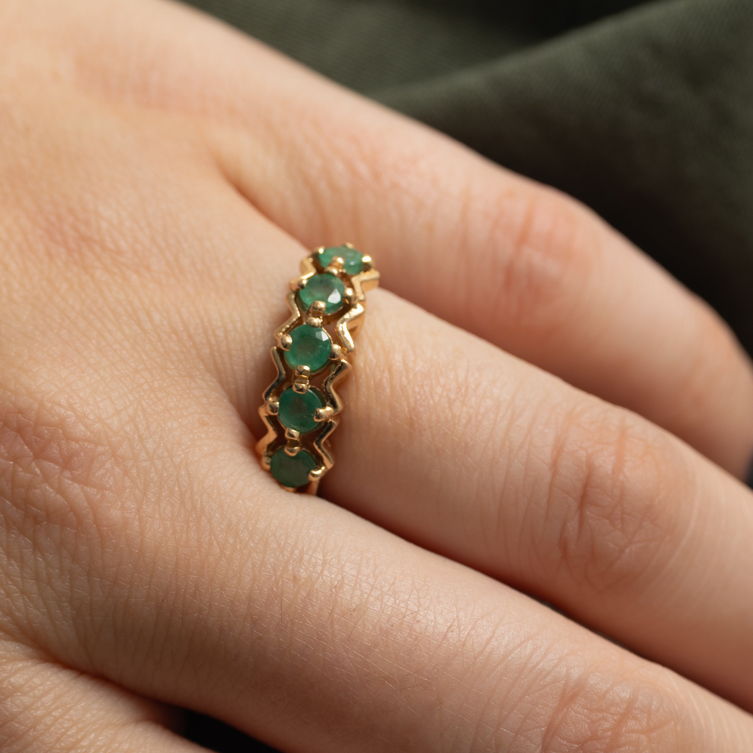 Five Stone Emerald Zig-Zag Ring | 0.77ctw | SZ 6.75