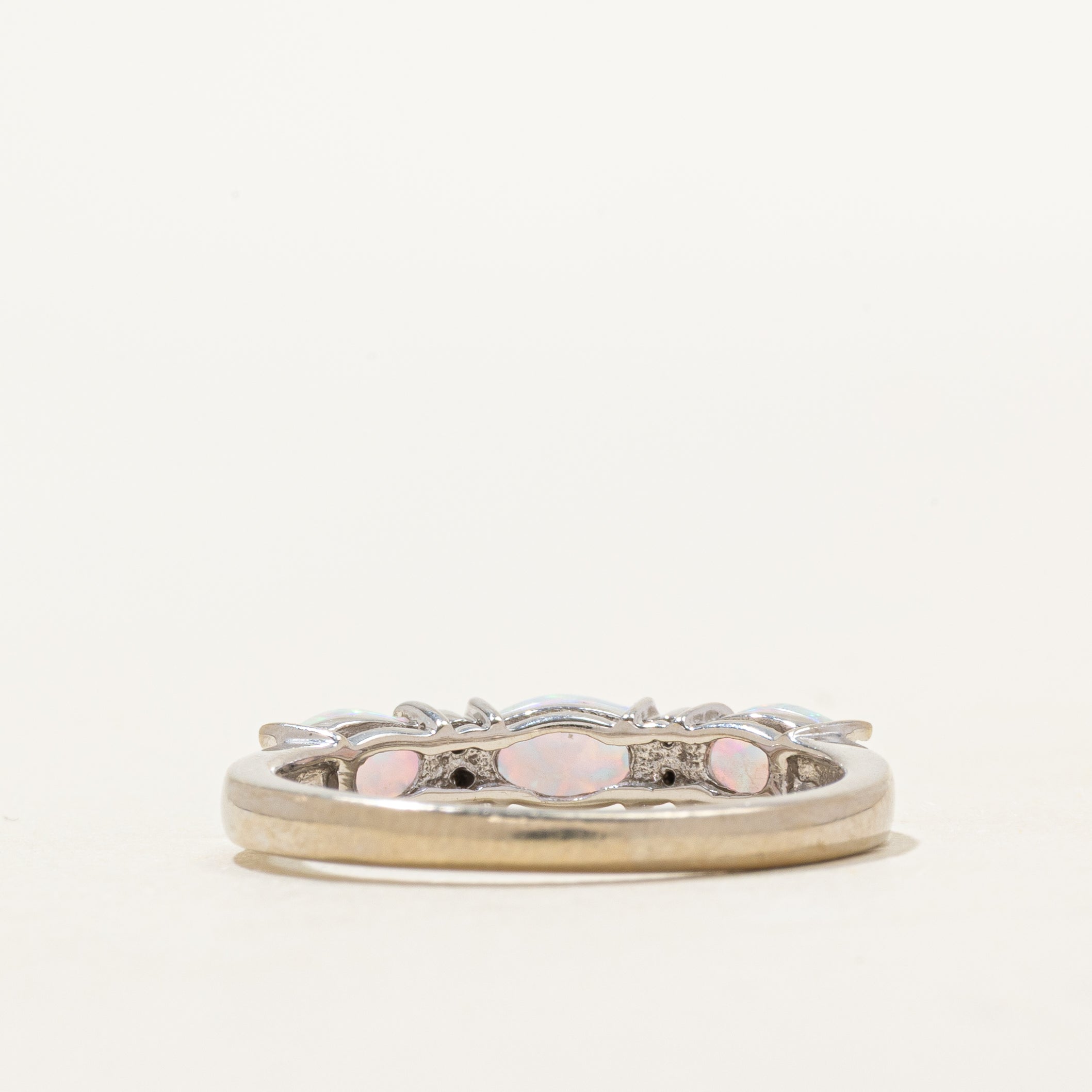White Gold Three Stone Opal & Diamond Ring | 0.48ctw, 0.004ctw | SZ 7