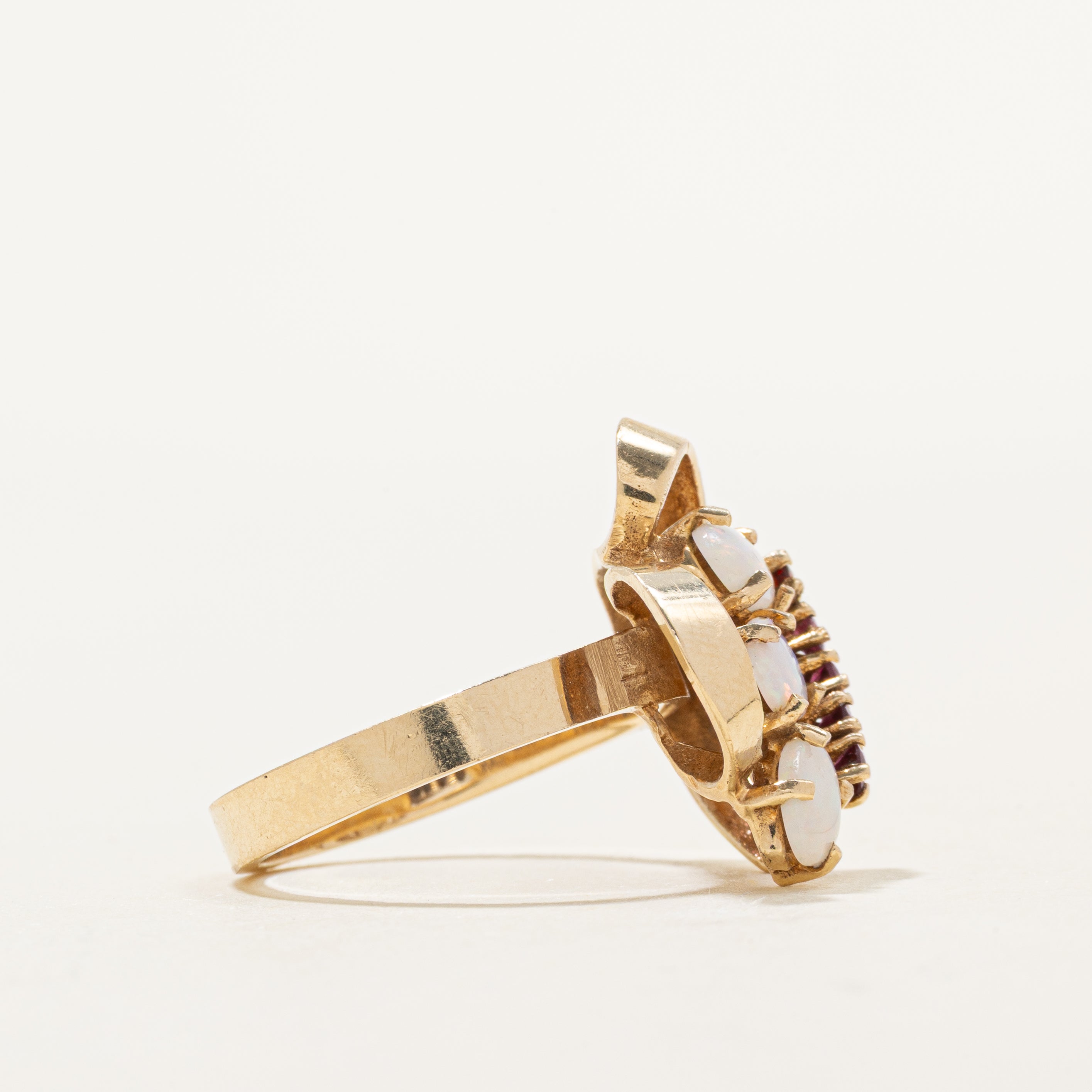 Cabochon Opal & Garnet Abstract Ring | 0.51ctw, 0.08ctw | SZ 6.75