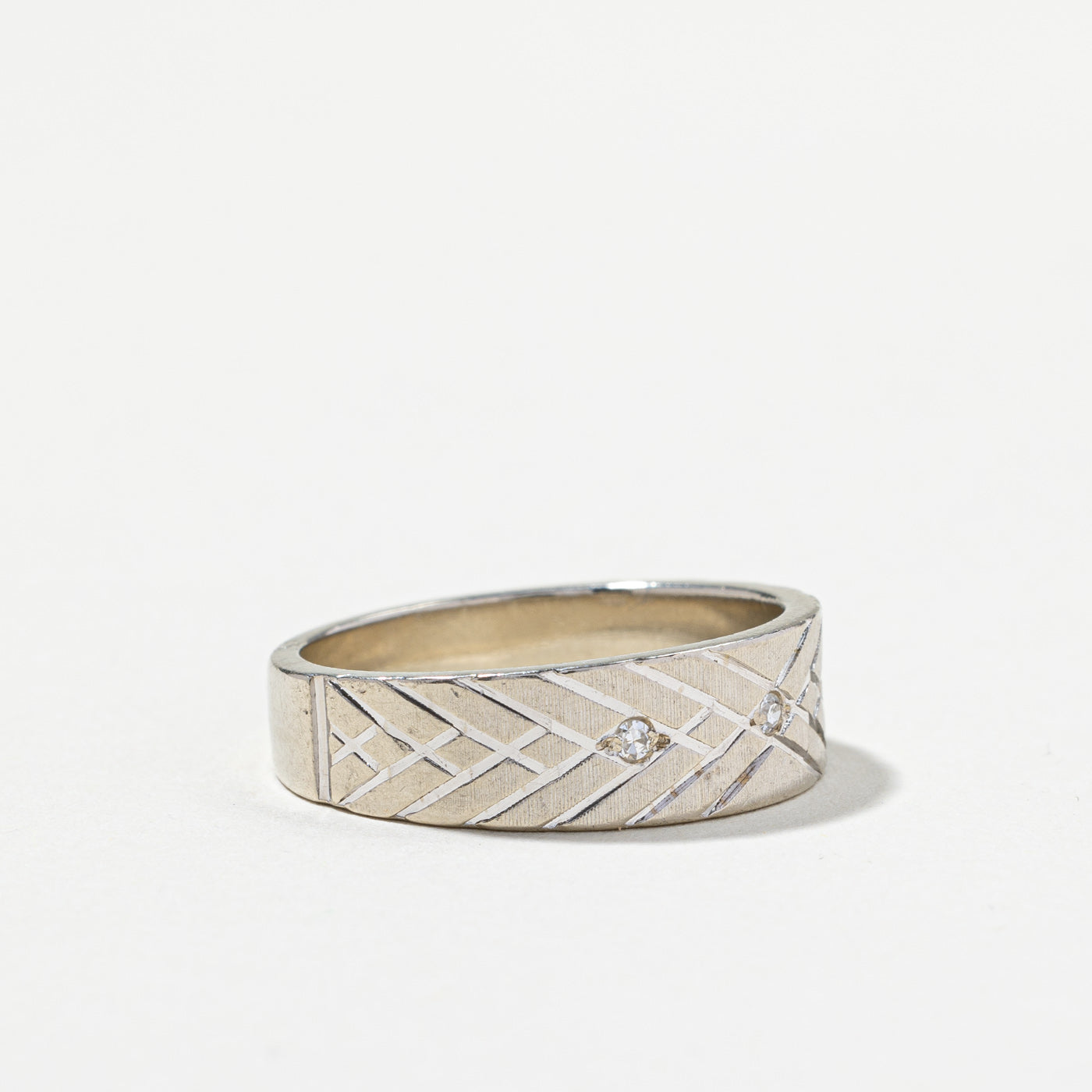 Textured Diamond White Gold Band | 0.03ctw | SZ 9.5 |
