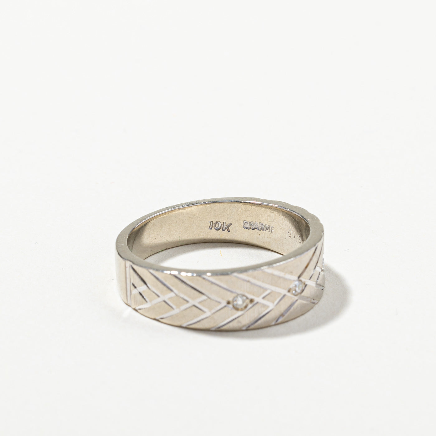 Textured Diamond White Gold Band | 0.03ctw | SZ 9.5 |