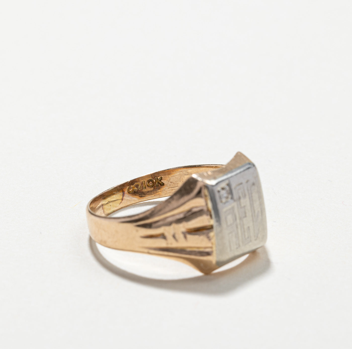 Two Tone Gold Diamond Signet Ring | 0.01ct | SZ 7.75 |