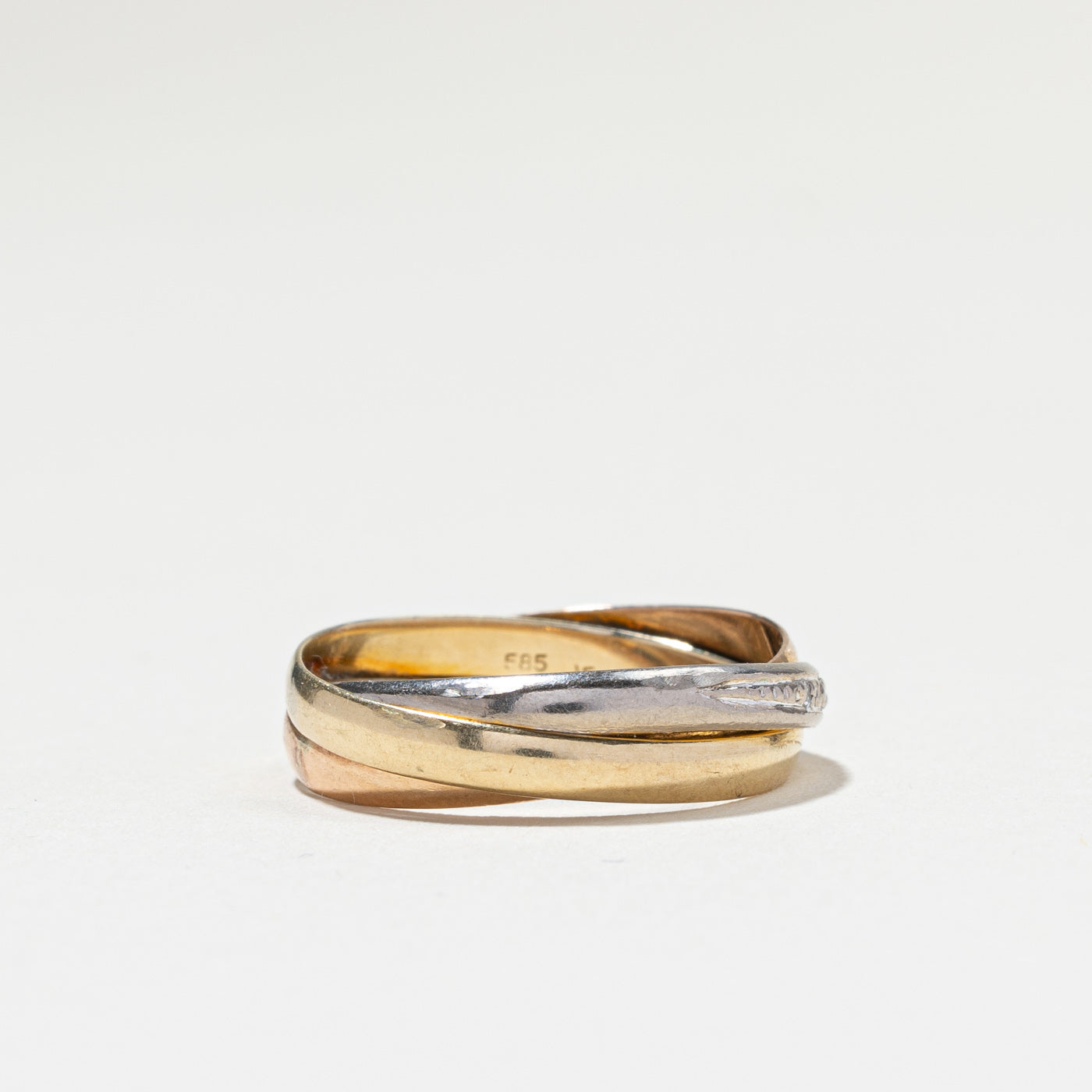Tri Tone Gold Crossover Multi Band Diamond Ring | 0.01ctw | SZ 7.5 |