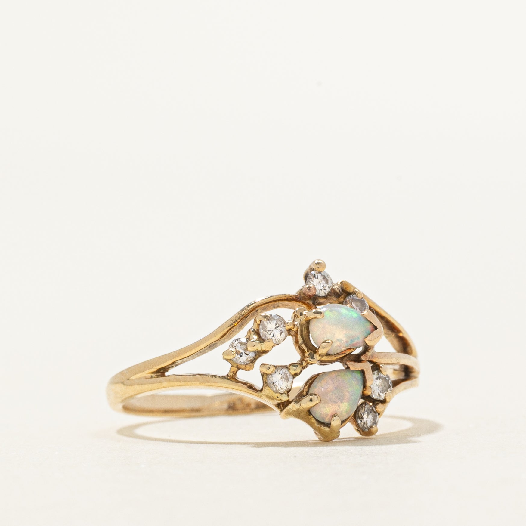 Scattered Opal & Diamond Openwork Ring | 0.08ctw, 0.07ctw | SZ 5.25