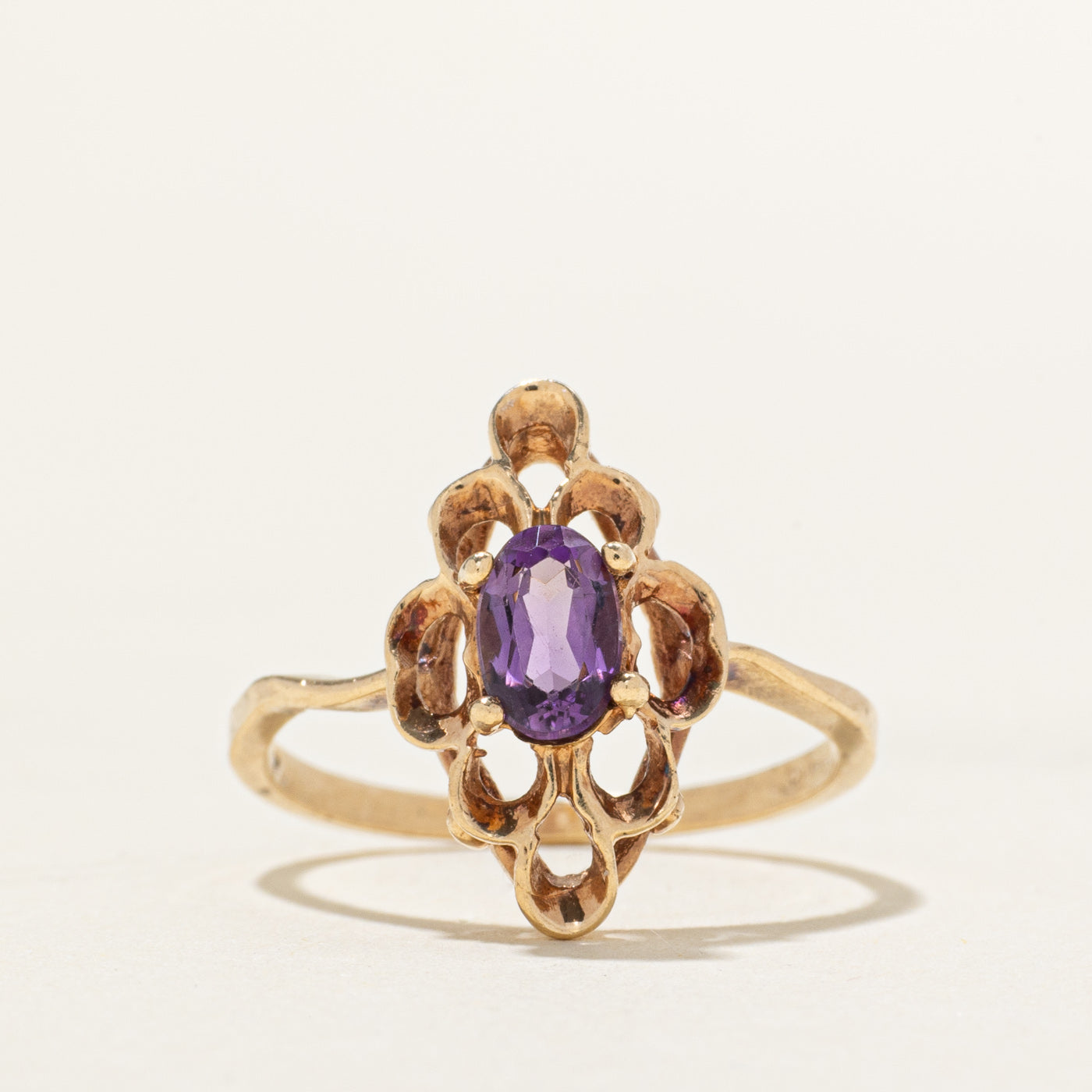 Solitaire Amethyst Openwork Navette Ring | 0.37ct | SZ 5.75