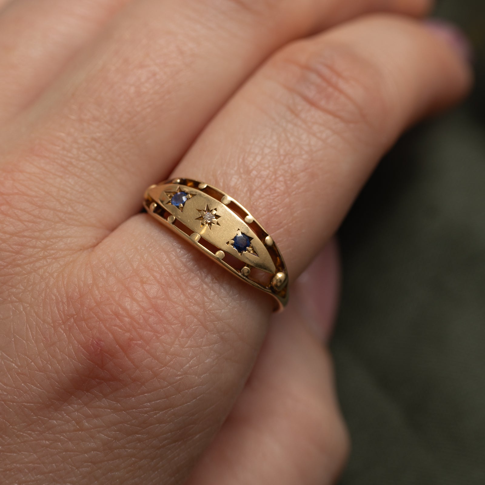 1911 Chester Star Set Sapphire & Diamond Ring | 0.05ctw, 0.01ct | SZ 7.75