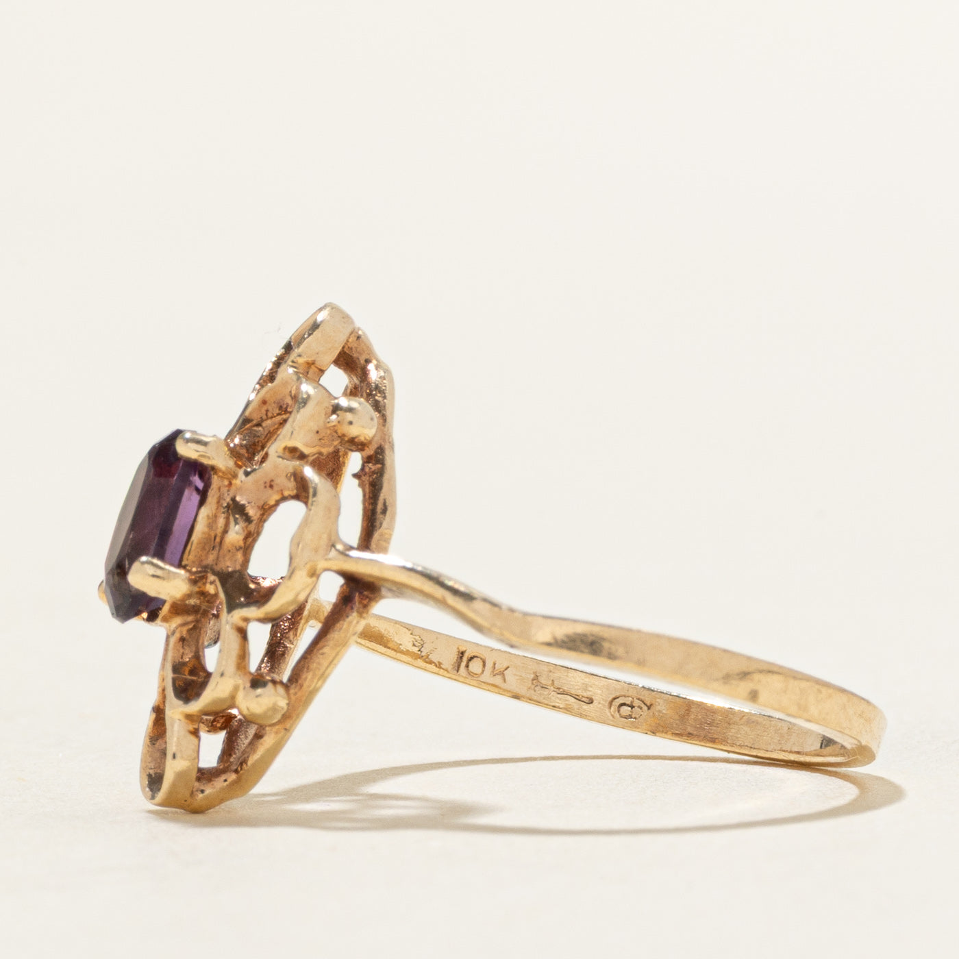 Solitaire Amethyst Openwork Navette Ring | 0.37ct | SZ 5.75