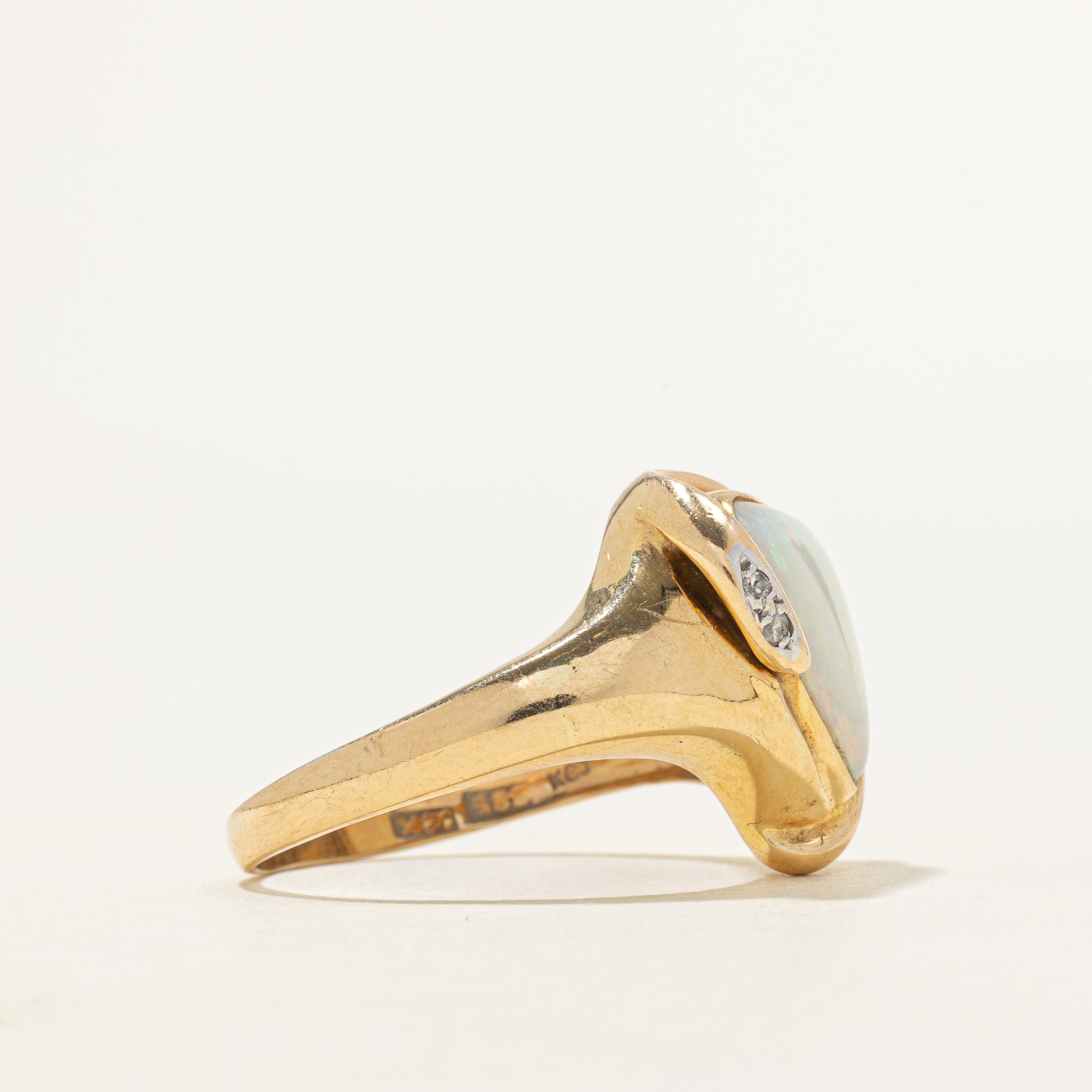 Yellow Gold Opal & Diamond Triangle Ring | 1.35ct, 0.01ctw | SZ 8.75