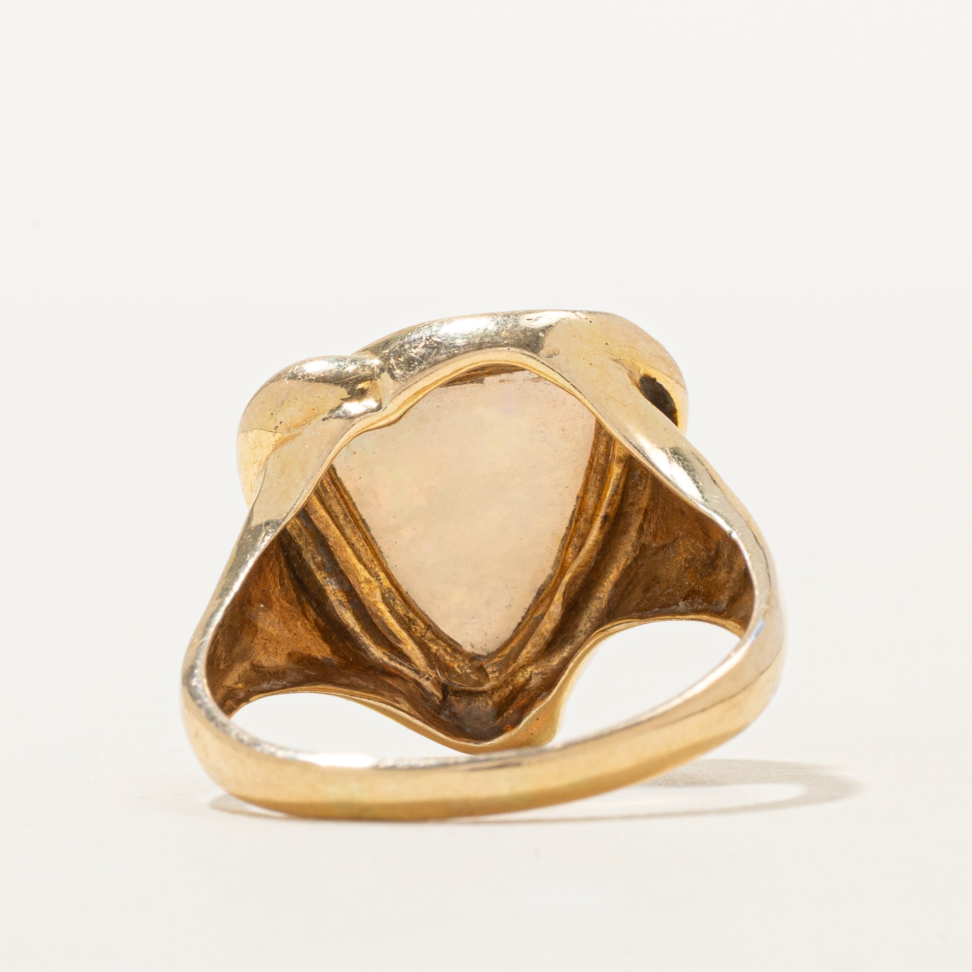 Yellow Gold Opal & Diamond Triangle Ring | 1.35ct, 0.01ctw | SZ 8.75