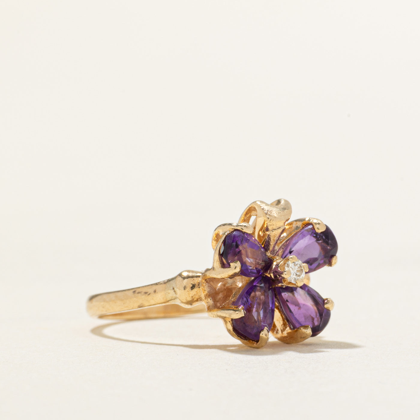 Pear Cut Amethyst & Diamond Butterfly Ring | 0.68ct, 0.03ct | SZ 3.5