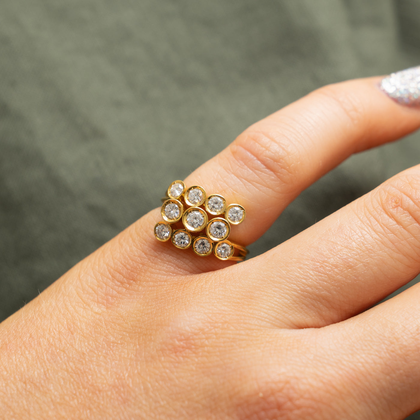 14k Yellow Gold Diamond Cluster Ring | 0.76ctw | SZ 3.5