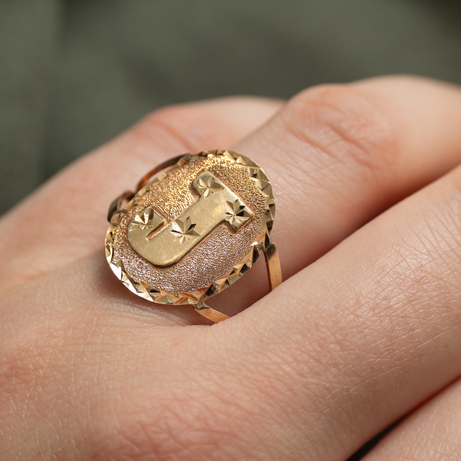 14K Rose Gold "J" Initial Diamond Cut Ring | SZ 12