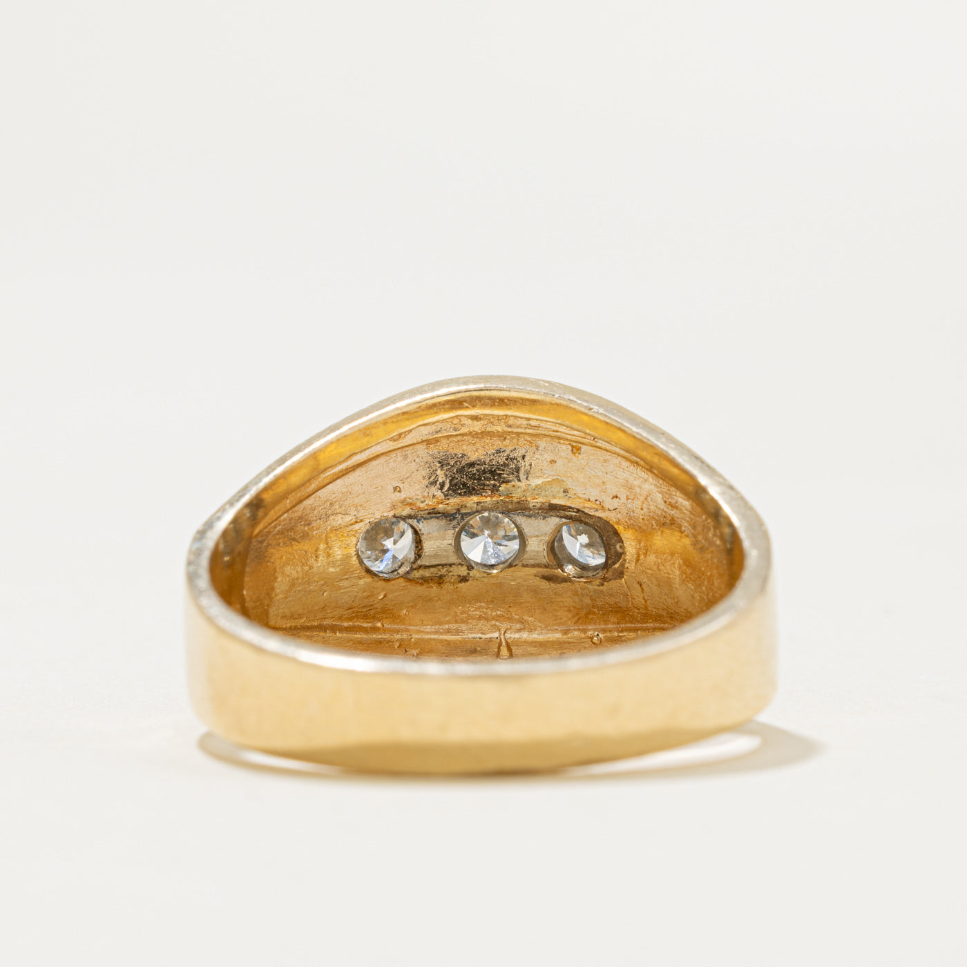 14k Three Stone Diamond Textured Marquise Shaped Ring | 0.44ctw | SZ 8.5