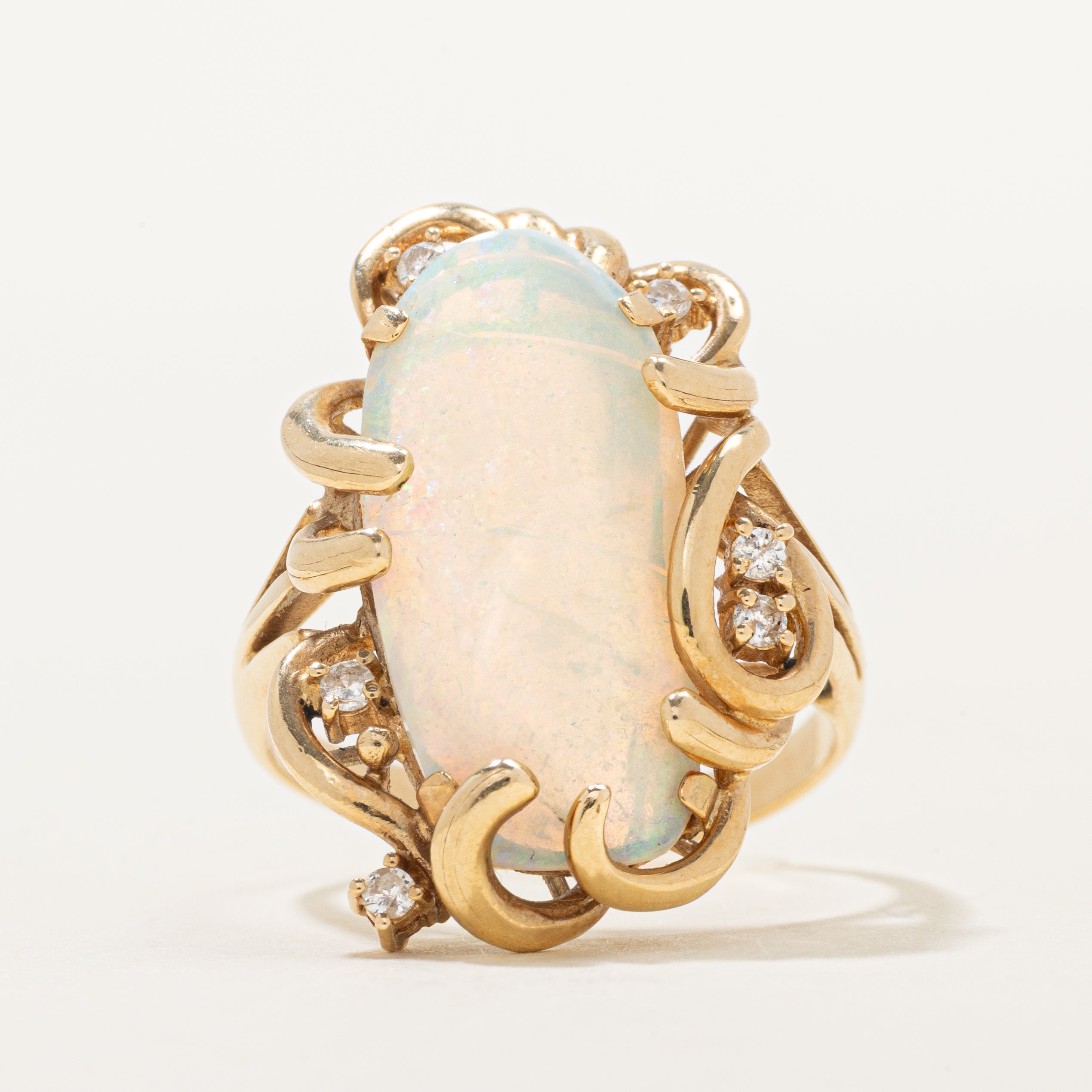 Cabochon Opal & Diamond Cocktail Ring | 2.61ct, 0.06ctw | SZ 7.25