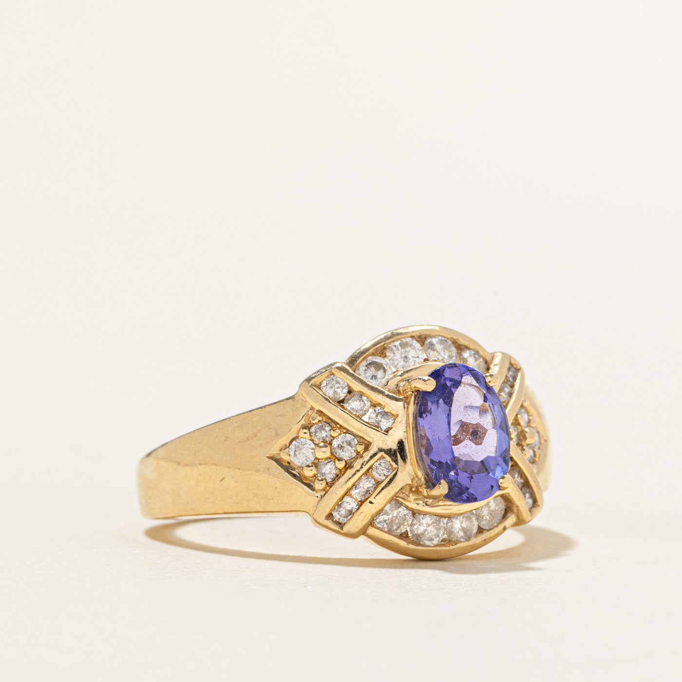 Oval Cut Tanzanite & Channel Set Diamond Ring | 0.90ct, 0.36ctw | SZ 9