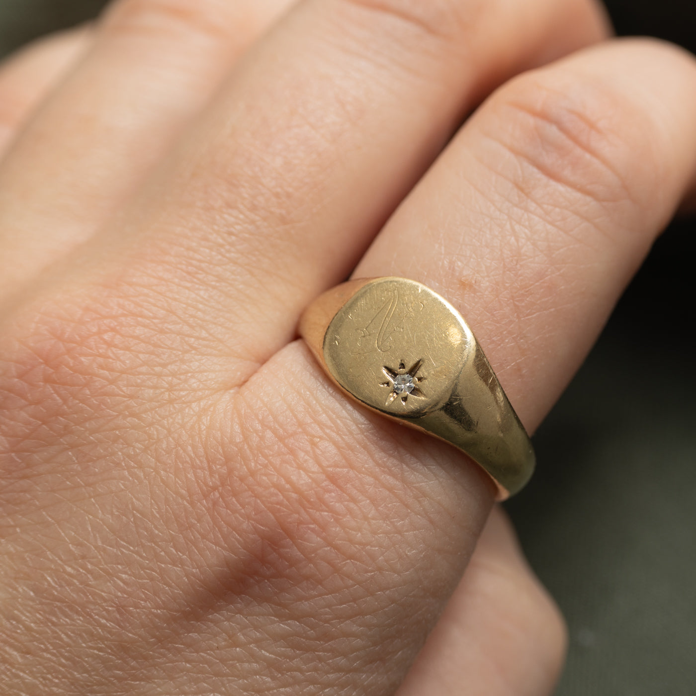 Star Set Diamond "N" Initial Signet Ring | SZ 11.25