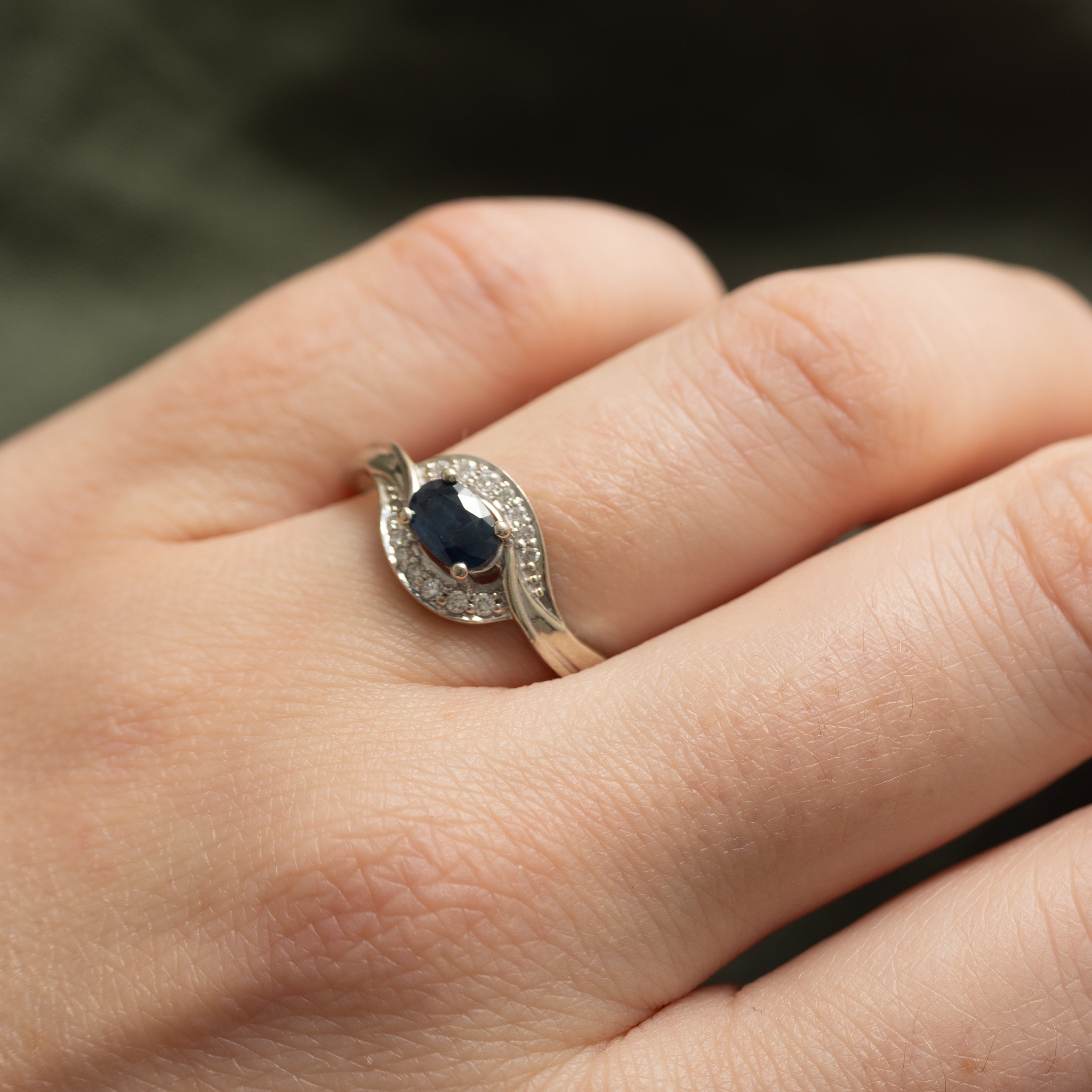 East West Sapphire & Diamond Halo Bypass Ring | 0.55ct, 0.08ctw | SZ 7.75 |