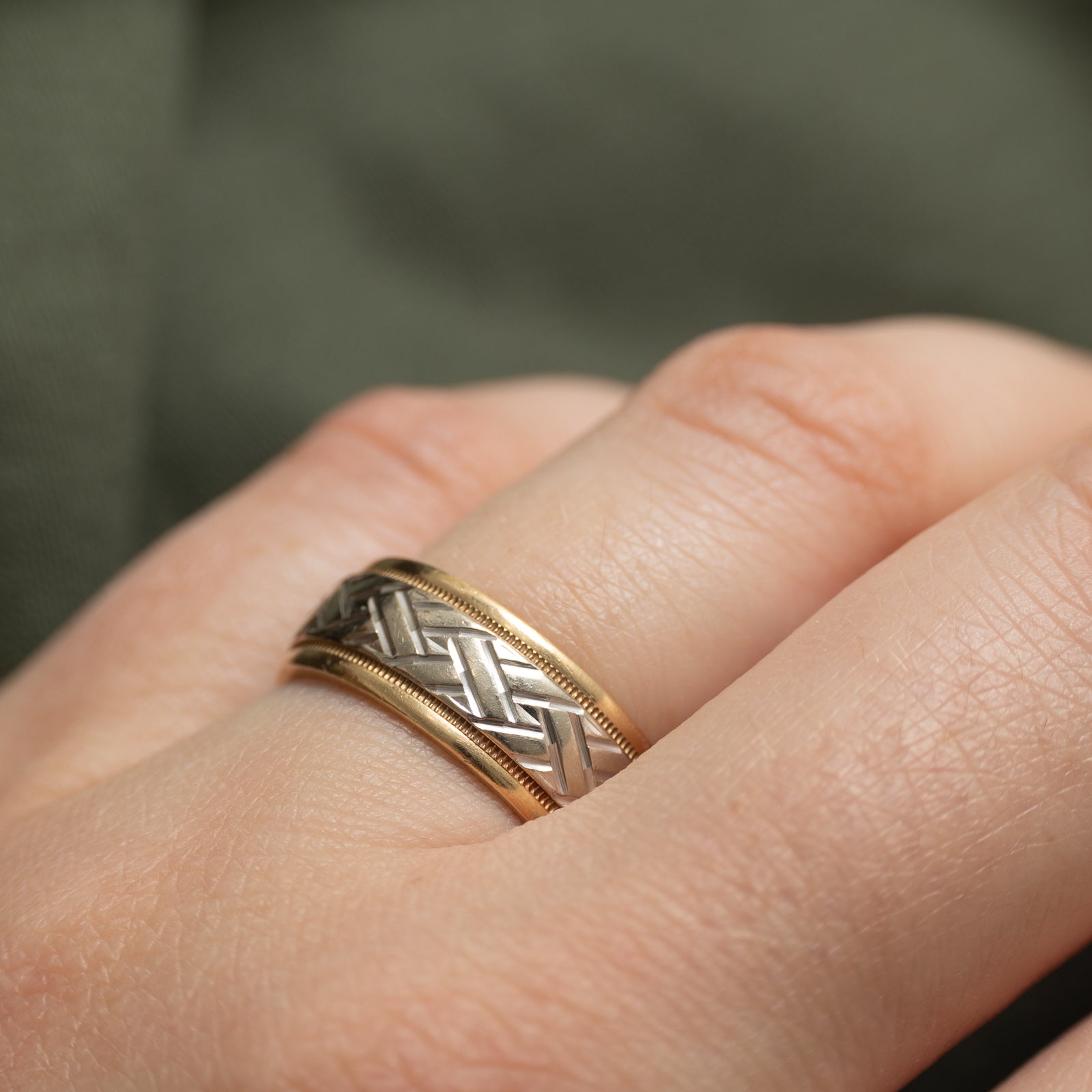 14k Two Tone Gold Woven Design Band | 7mm | SZ 6.5