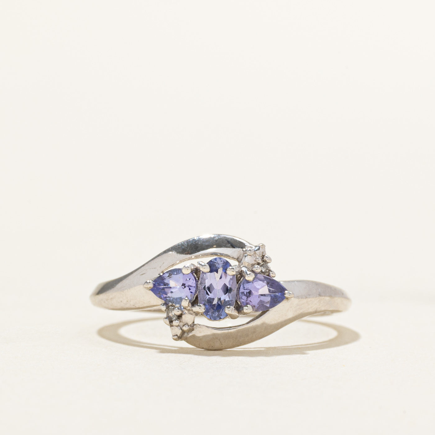Three Stone Tanzanite & Diamond Bypass Ring | 0.50ctw, 0.02ctw | SZ 8