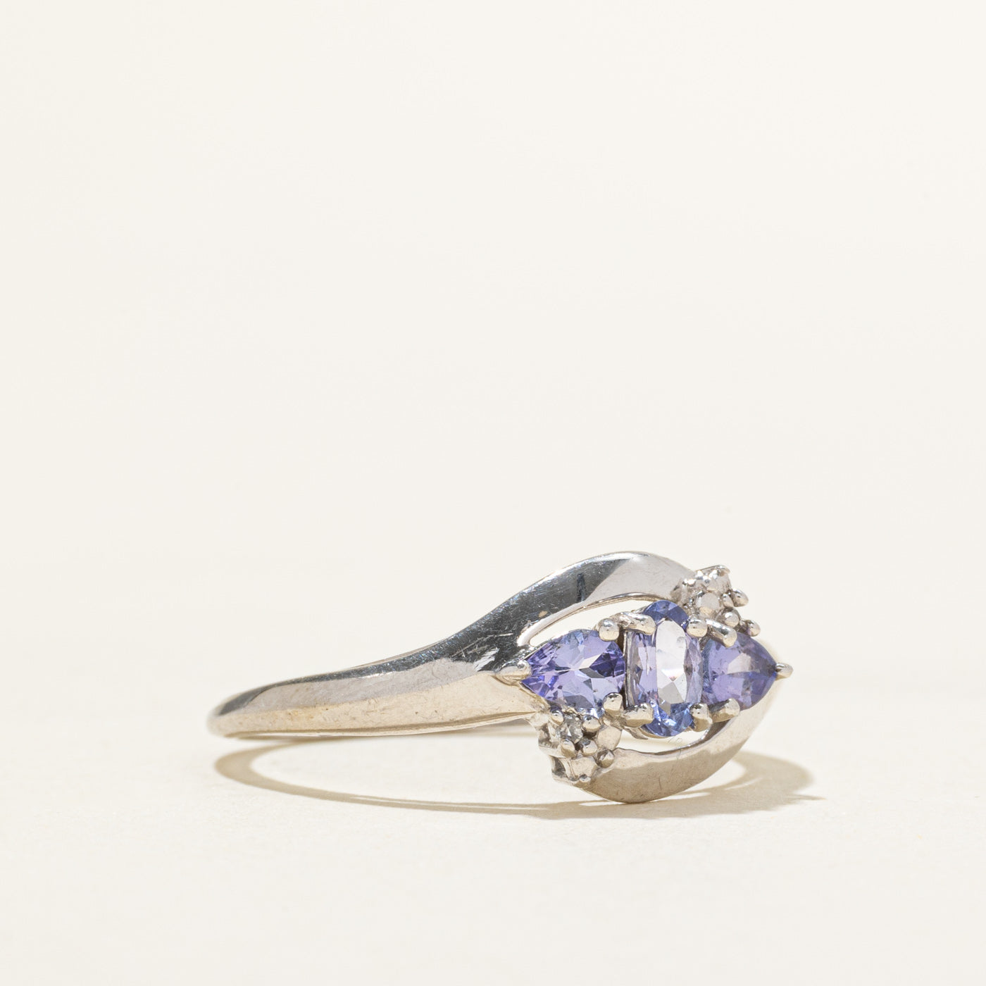 Three Stone Tanzanite & Diamond Bypass Ring | 0.50ctw, 0.02ctw | SZ 8