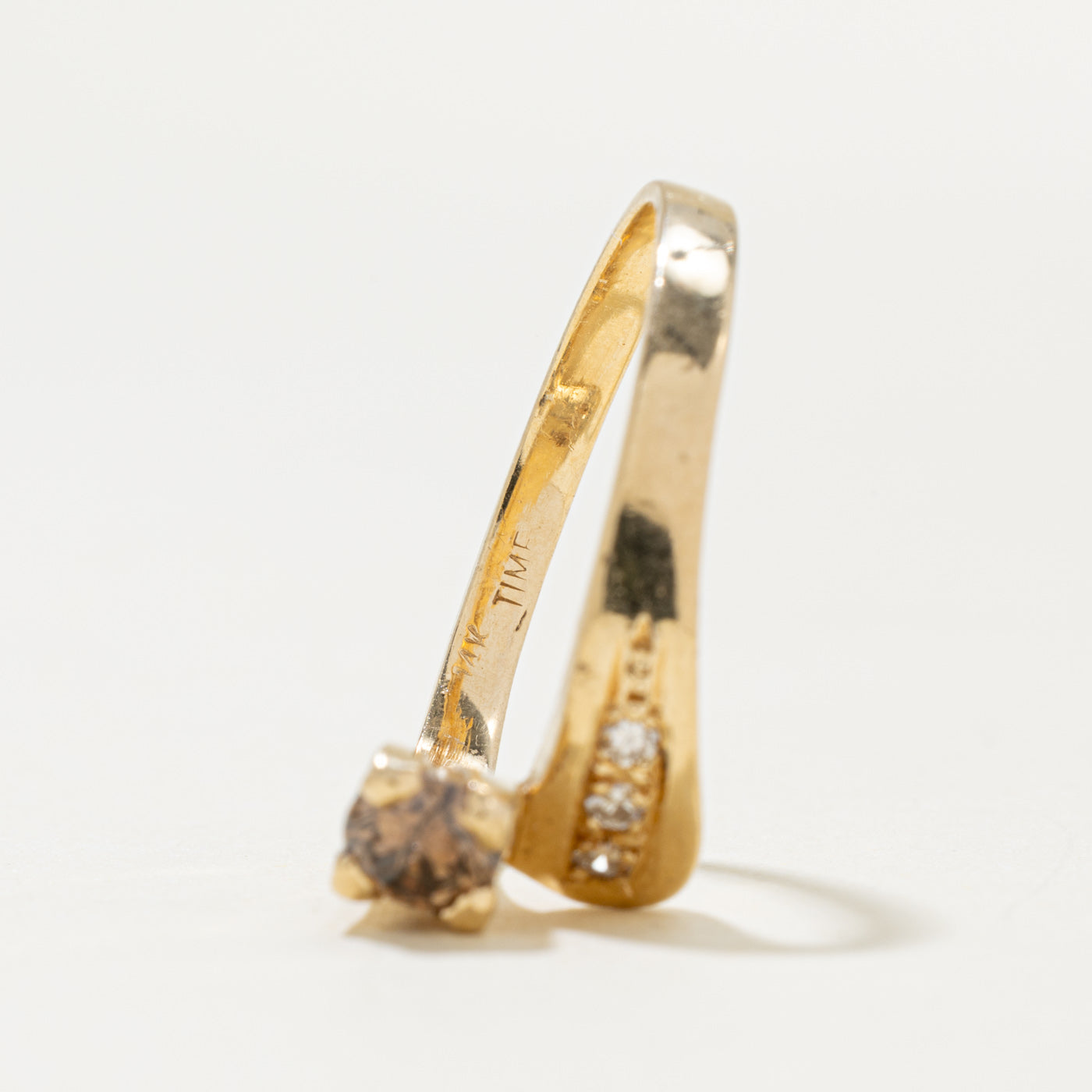 14k Yellow Gold Brown & White Diamond Bypass Ring | 0.34ctw | SZ 7.25