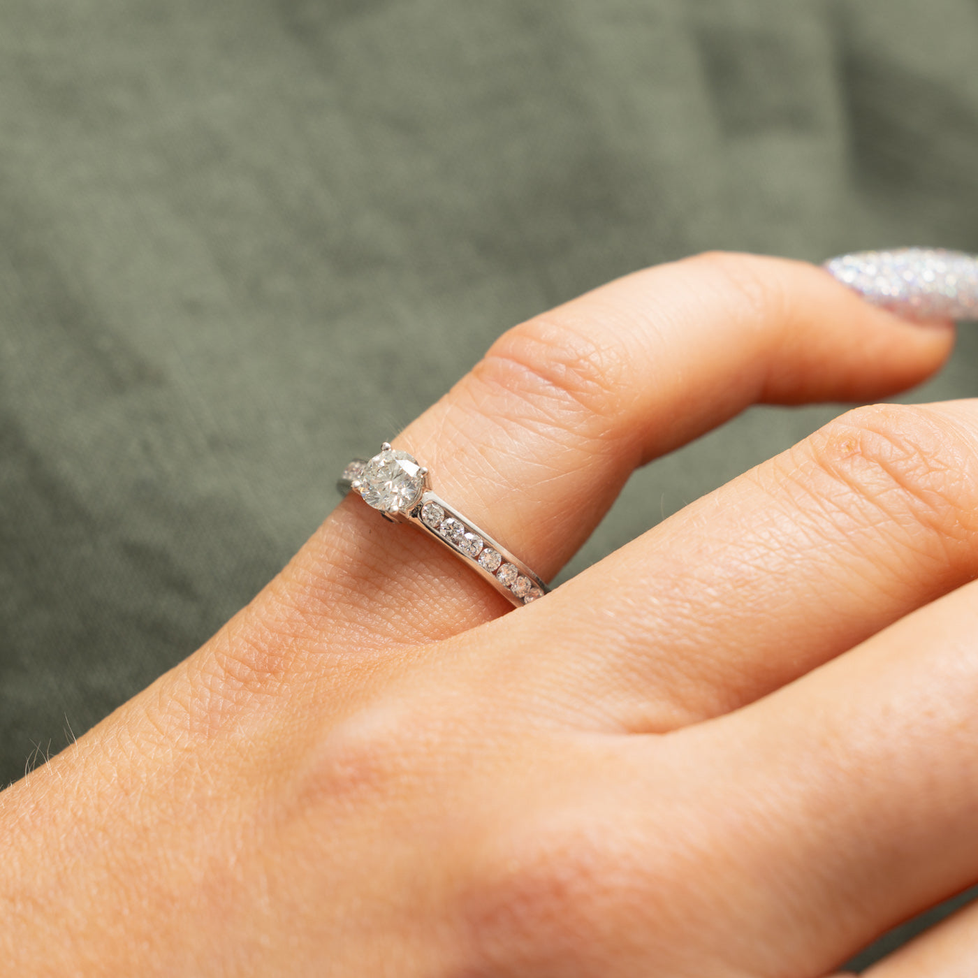 'Birks' Diamond Channel Set Accented Engagement Ring | 0.41ct VS2 G VG, 0.30ctw | SZ 5.25