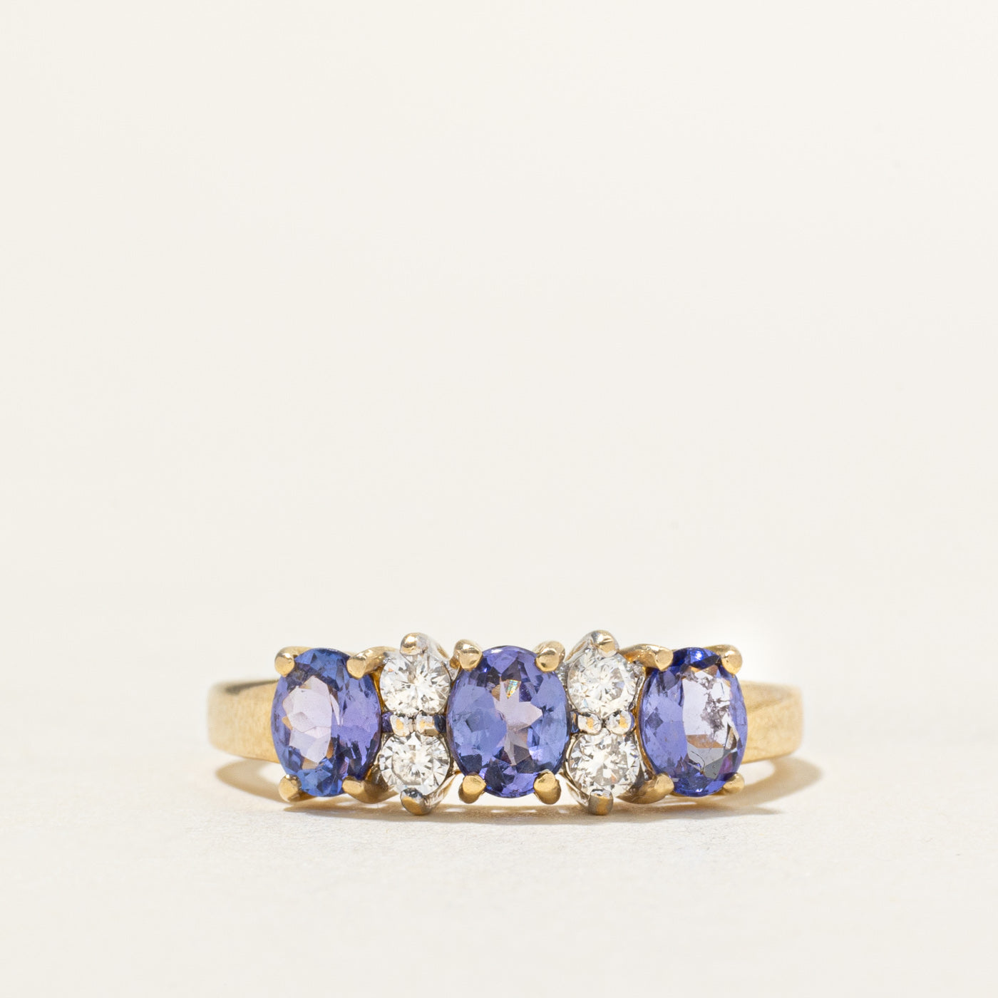 Three Stone Tanzanite & Diamond Accented Ring | 1.00ctw, 0.16ctw | SZ 7.75