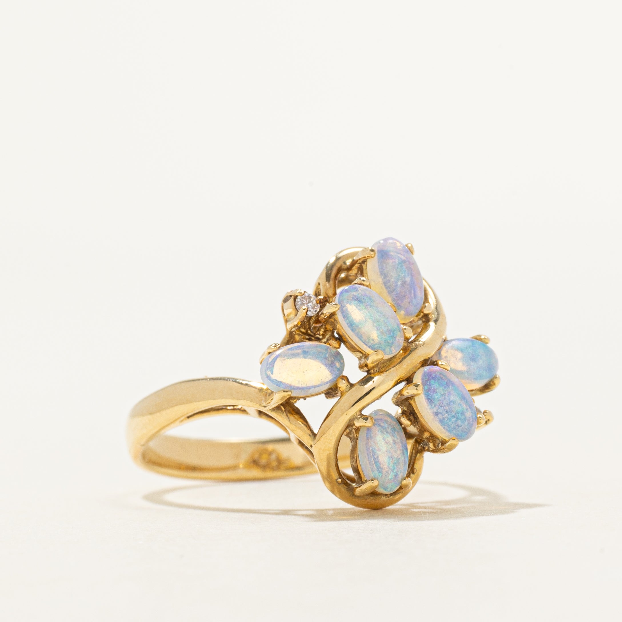 18k Scattered Opal & Diamond Ring | 0.64ctw, 0.008ct | SZ 8.25