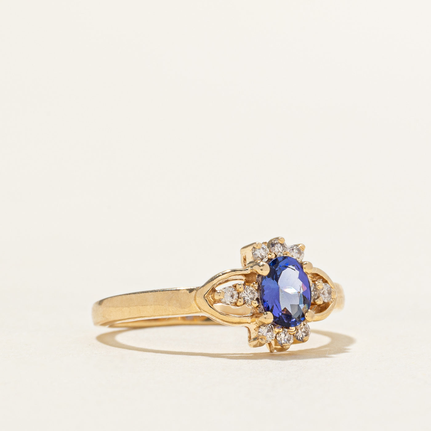 Oval Cut Tanzanite & Diamond Semi Halo Ring | 0.35ct, 0.10ctw | SZ 4.5