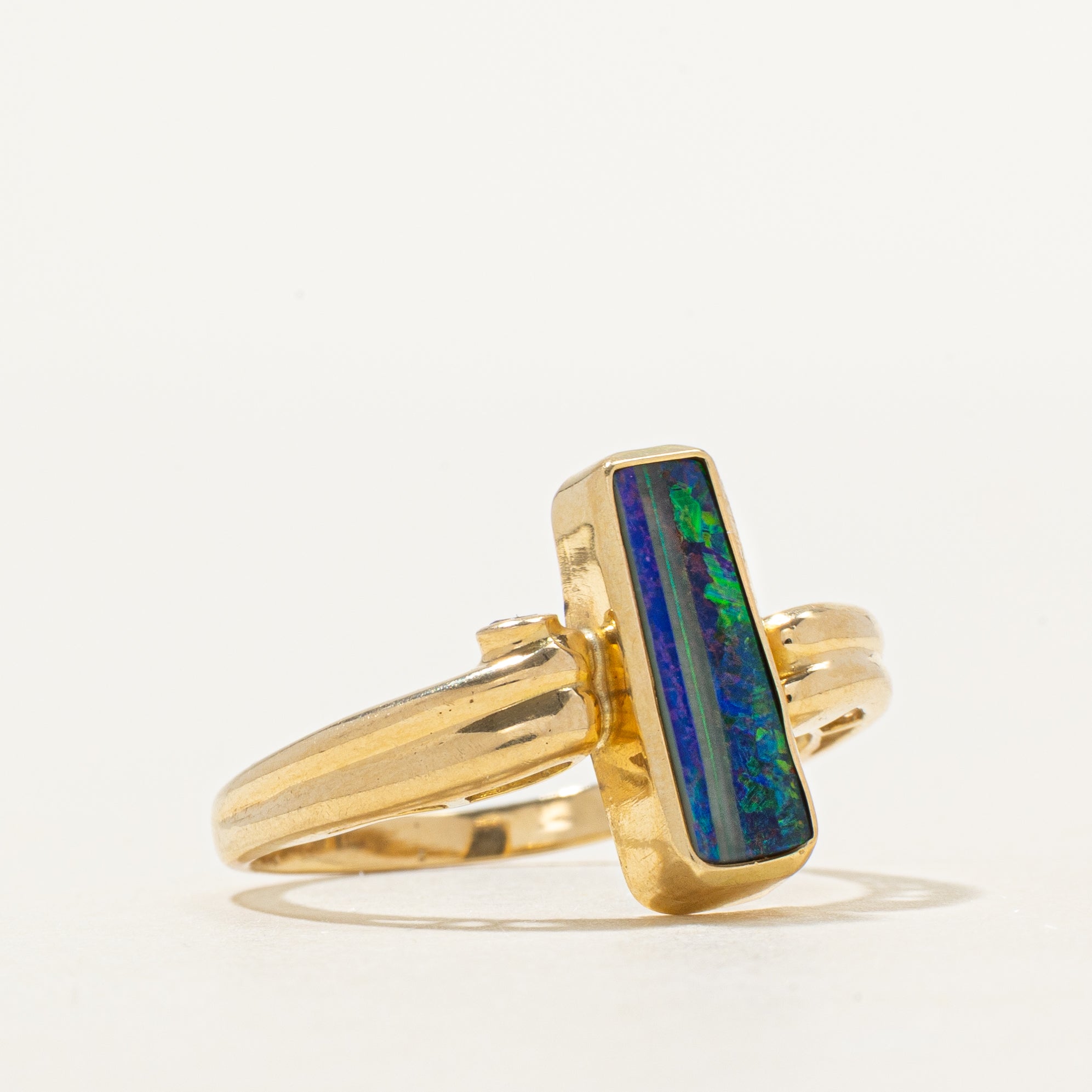 18k Rectangle Cabochon Opal & Hidden Diamond Ring | 0.48ct, 0.02ct | SZ 7
