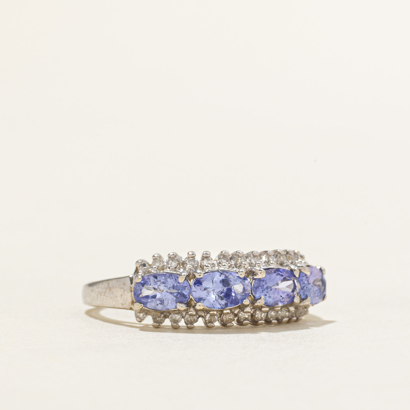 East West Four Stone Tanzanite & Diamond Ring | 0.88ctw, 0.13ctw | SZ 6