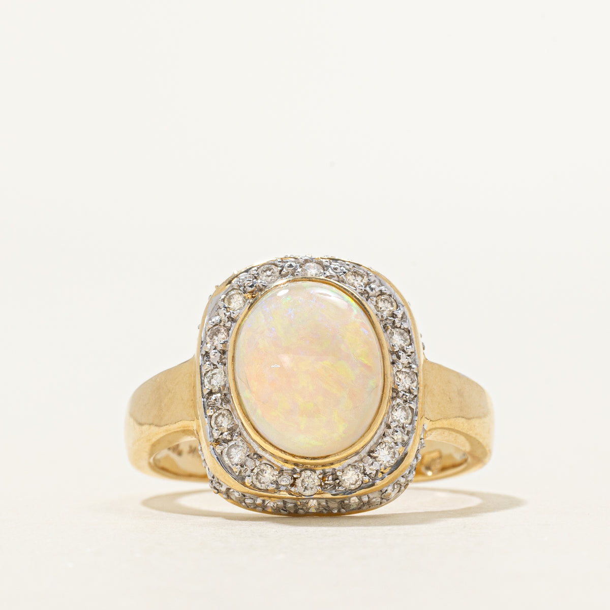 Bague Or 18 Carats Avec Opale Et Diamant - Taille 54 - Style Marquise - Occasion - Bijou Précieux