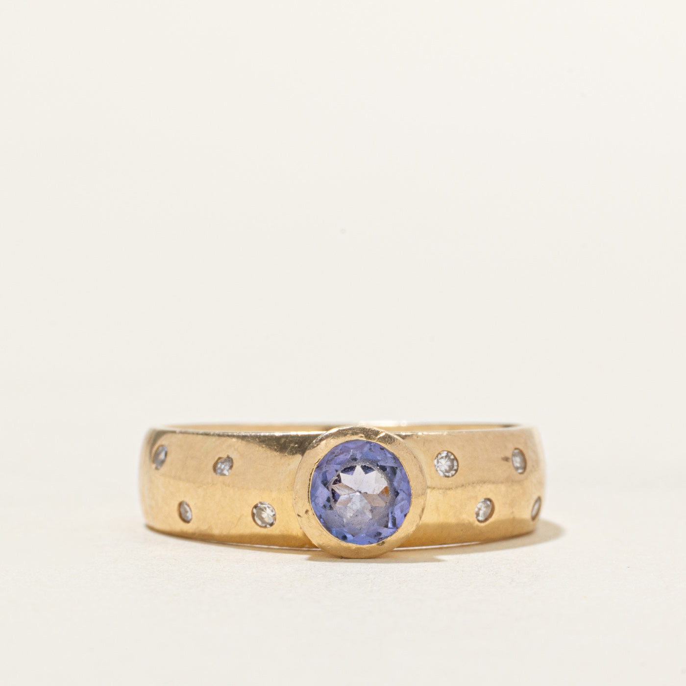 Bezel Set Tanzanite & Scattererd Diamond Ring | 0.45ct, 0.08ctw | SZ 7