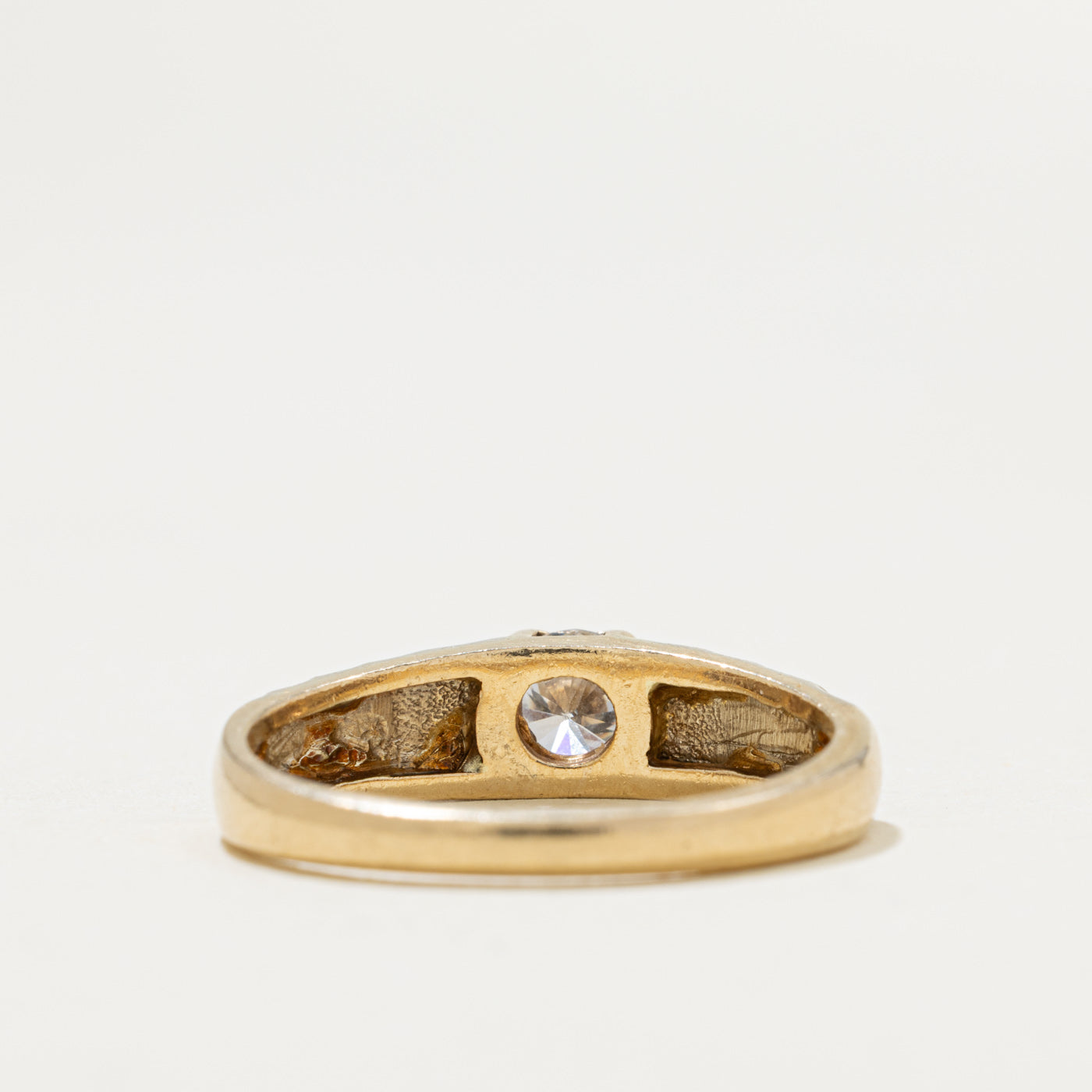 14k Solitaire Semi Bezel Diamond Grooved Ring | 0.38ct VS2 J | SZ 6.25