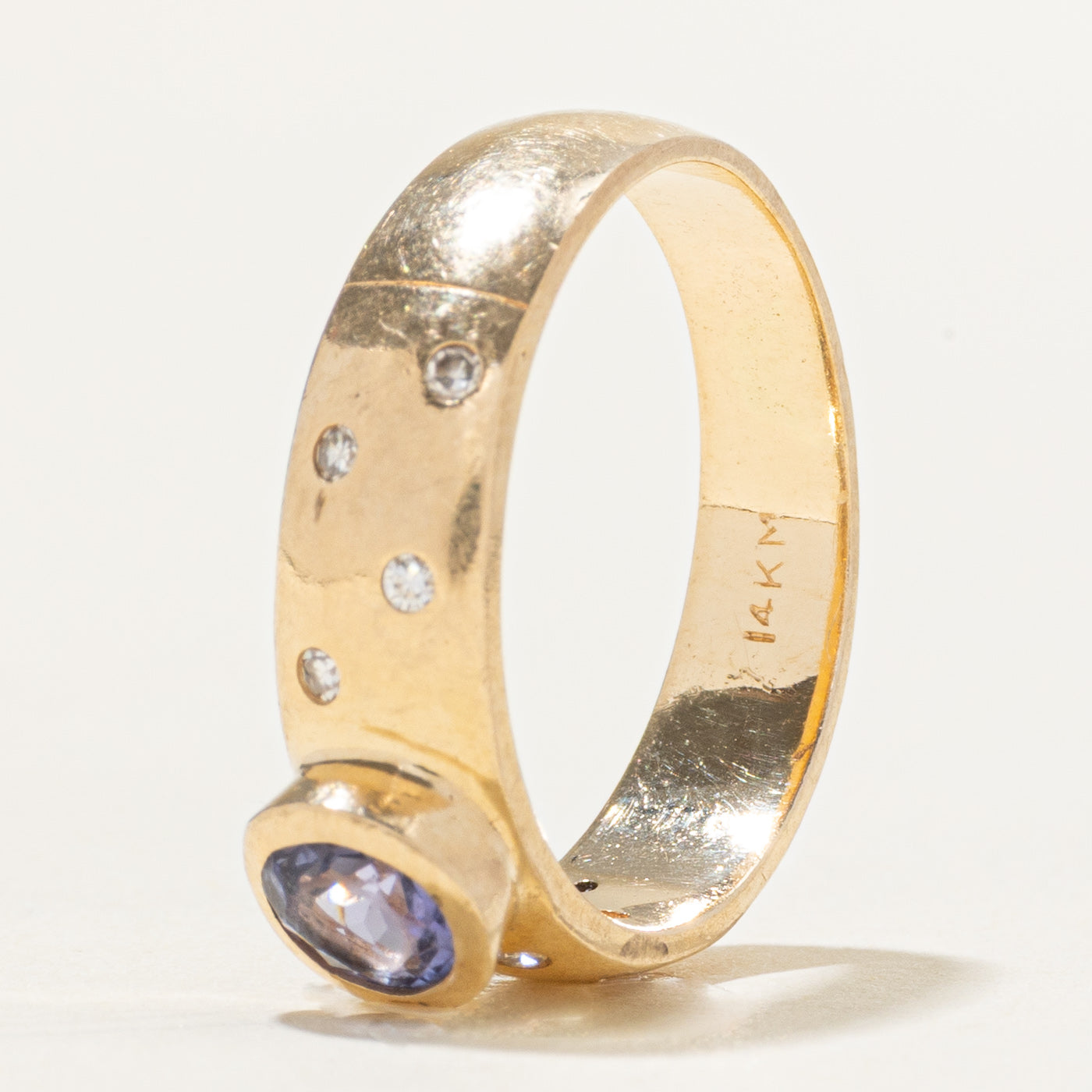 Bezel Set Tanzanite & Scattererd Diamond Ring | 0.45ct, 0.08ctw | SZ 7