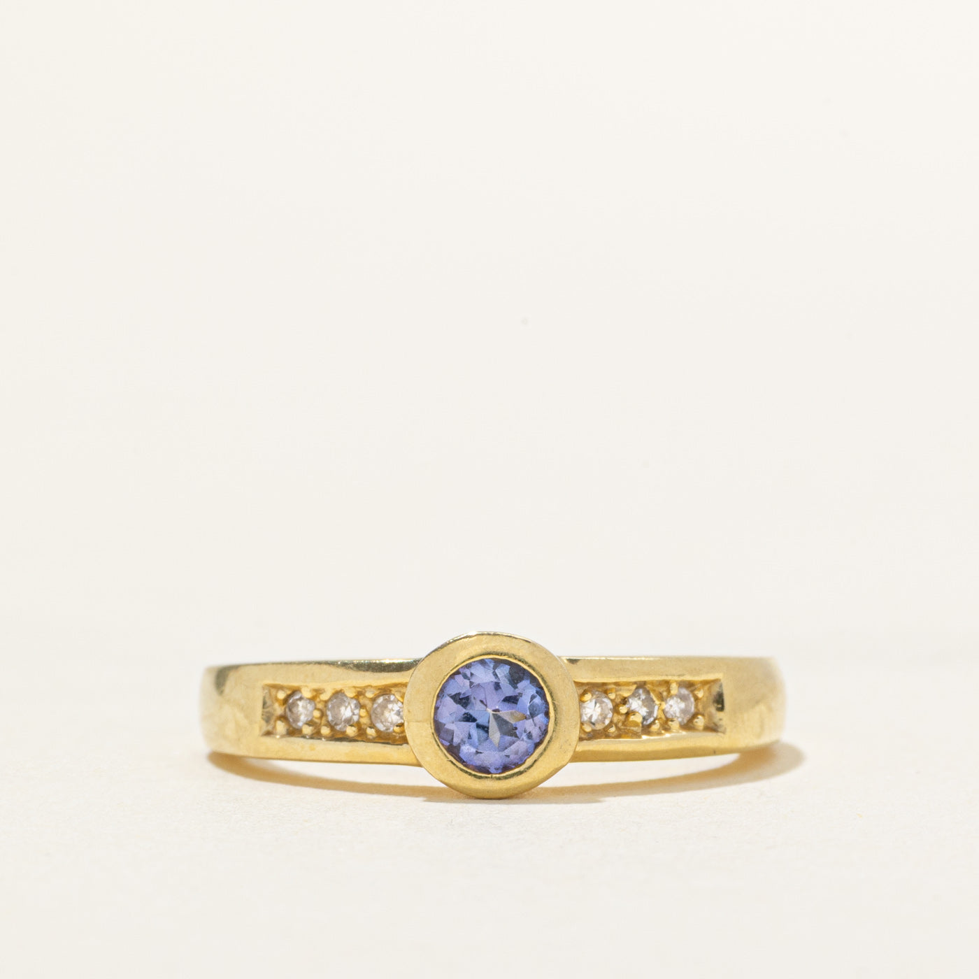 18k Bezel Set Tanzanite & Diamond Ring | 0.30ct, 0.06ctw | SZ 6.75