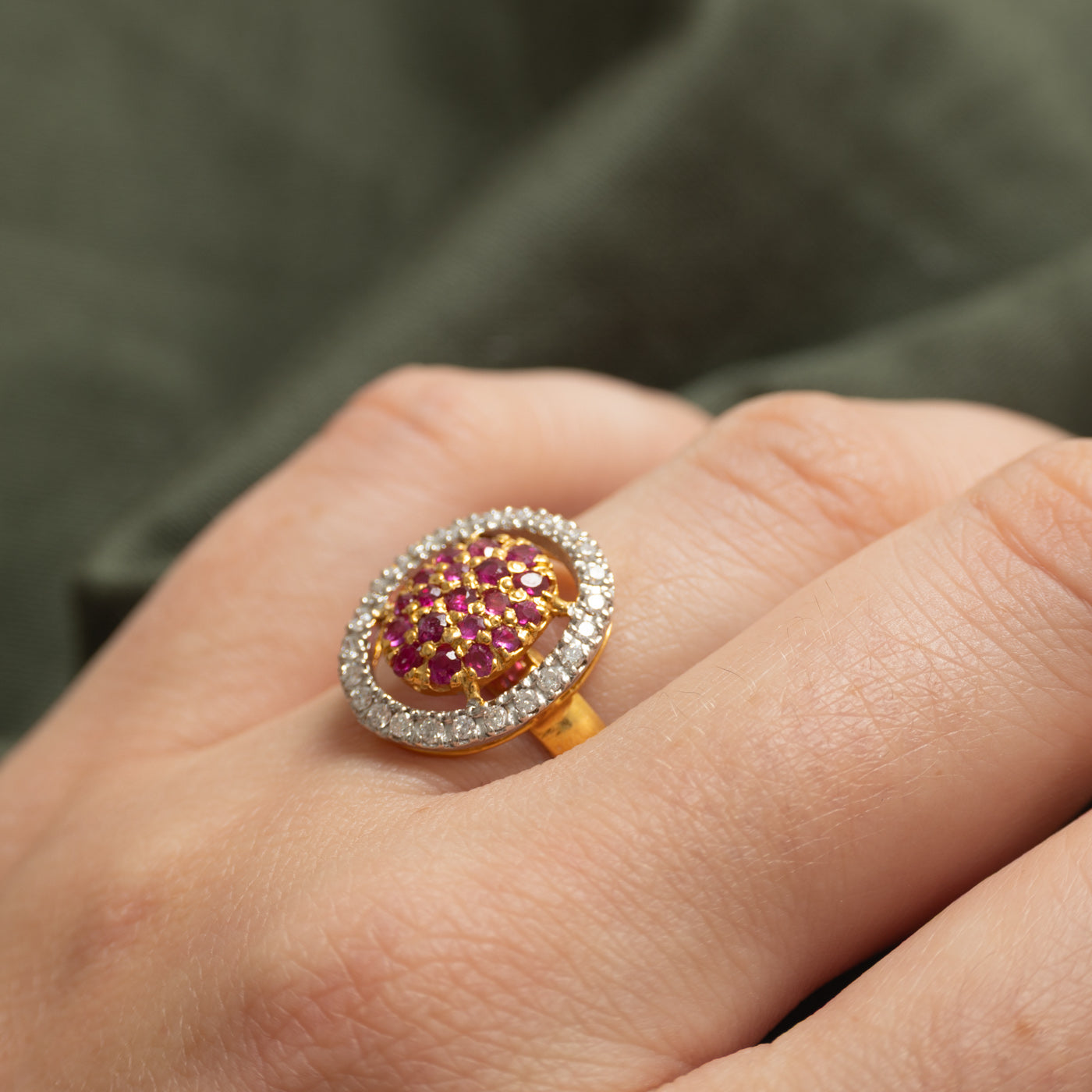 18k Ruby Cluster & Diamond Open Halo Cocktail Ring | 0.52ctw, 0.24ctw | SZ 6.5