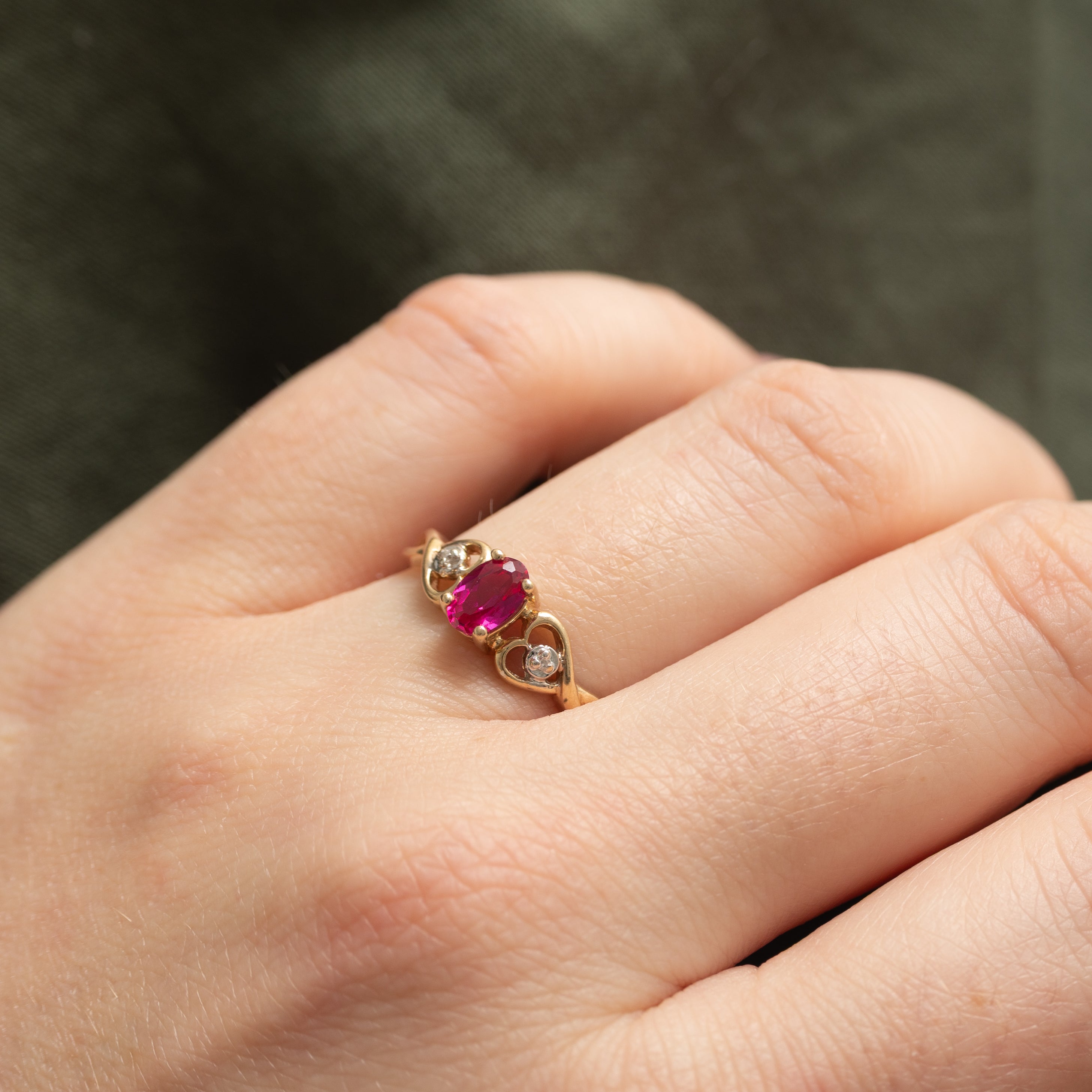 Synthetic Ruby & Natural Diamond Crossover Ring | 0.5ct, 0.01ctw | SZ 6.5 |