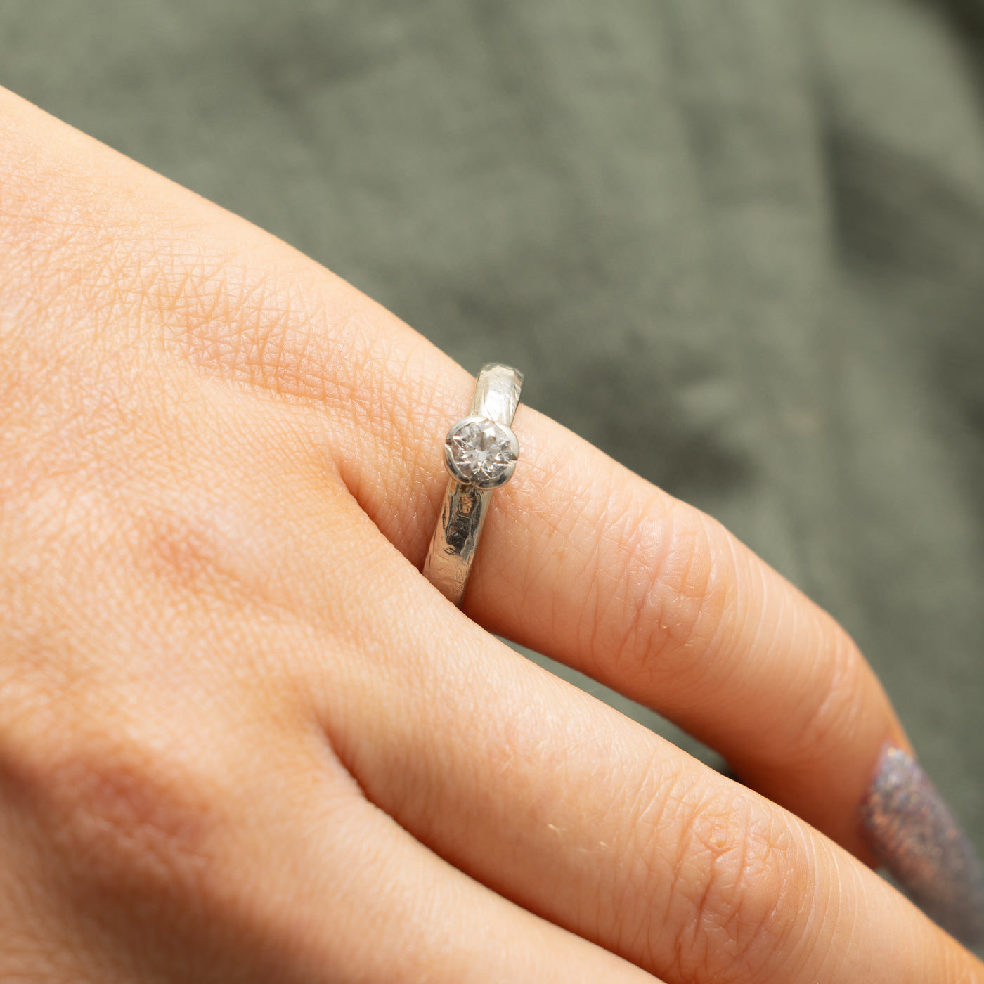 14k Solitaire Old European Cut Diamond Hammered Ring | 0.43ct VS2 I | SZ 5