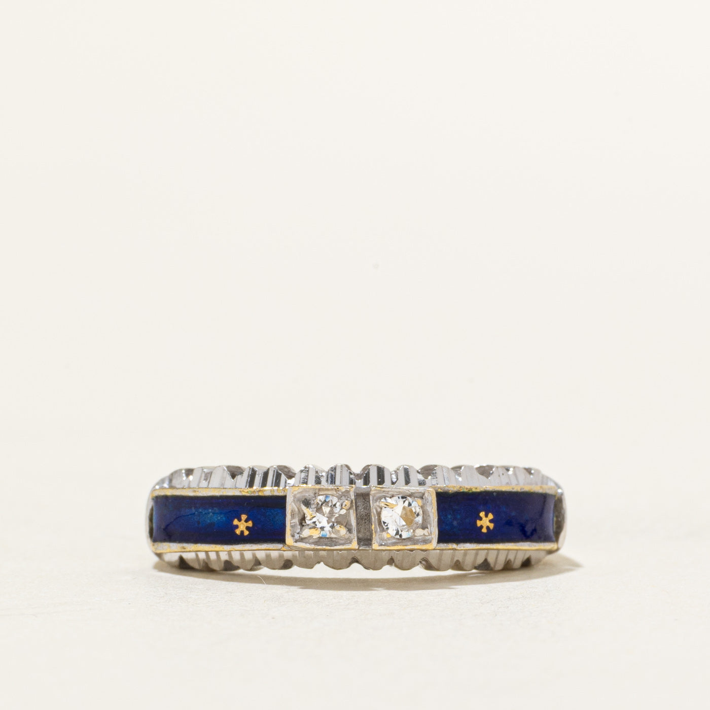 18k Two Stone Synthetic Spinel Enamel Star Band | 0.06ctw | SZ 5.5