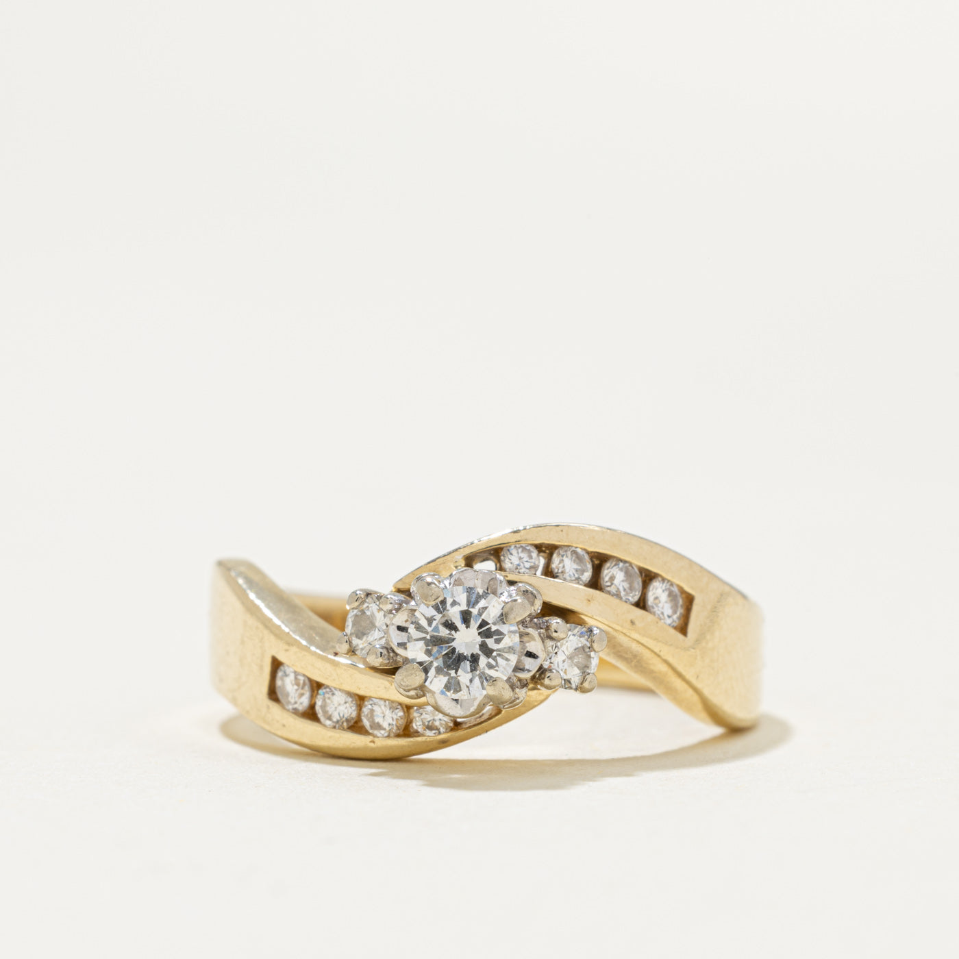 14k Diamond Channel Set Accented Wave Bypass Ring | 0.33ctw | SZ 6.5