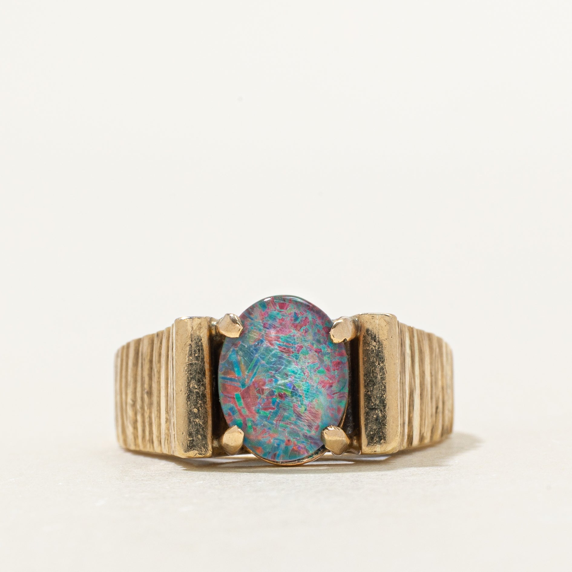 Oval Cabochon Opal Fluted Ring | 0.70ct | SZ 6.5