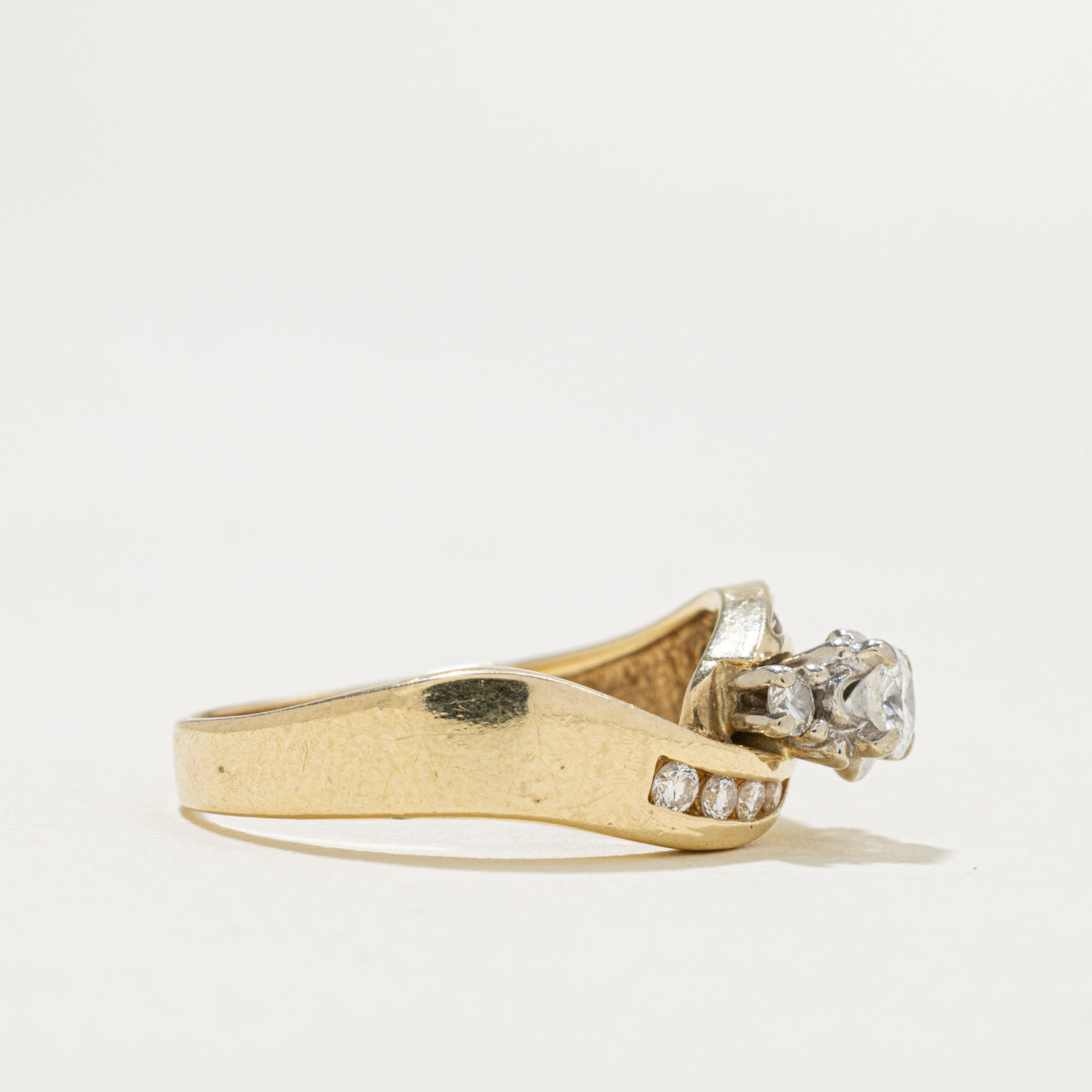 14k Diamond Channel Set Accented Wave Bypass Ring | 0.33ctw | SZ 6.5