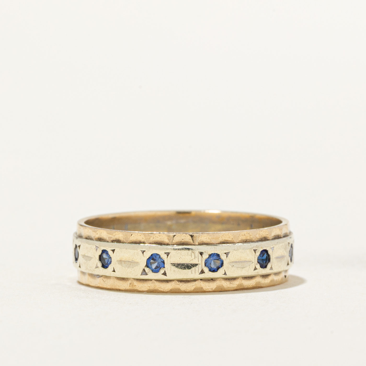 Flush Set Synthetic Sapphire Textured Band | 0.20ctw | SZ 7.5