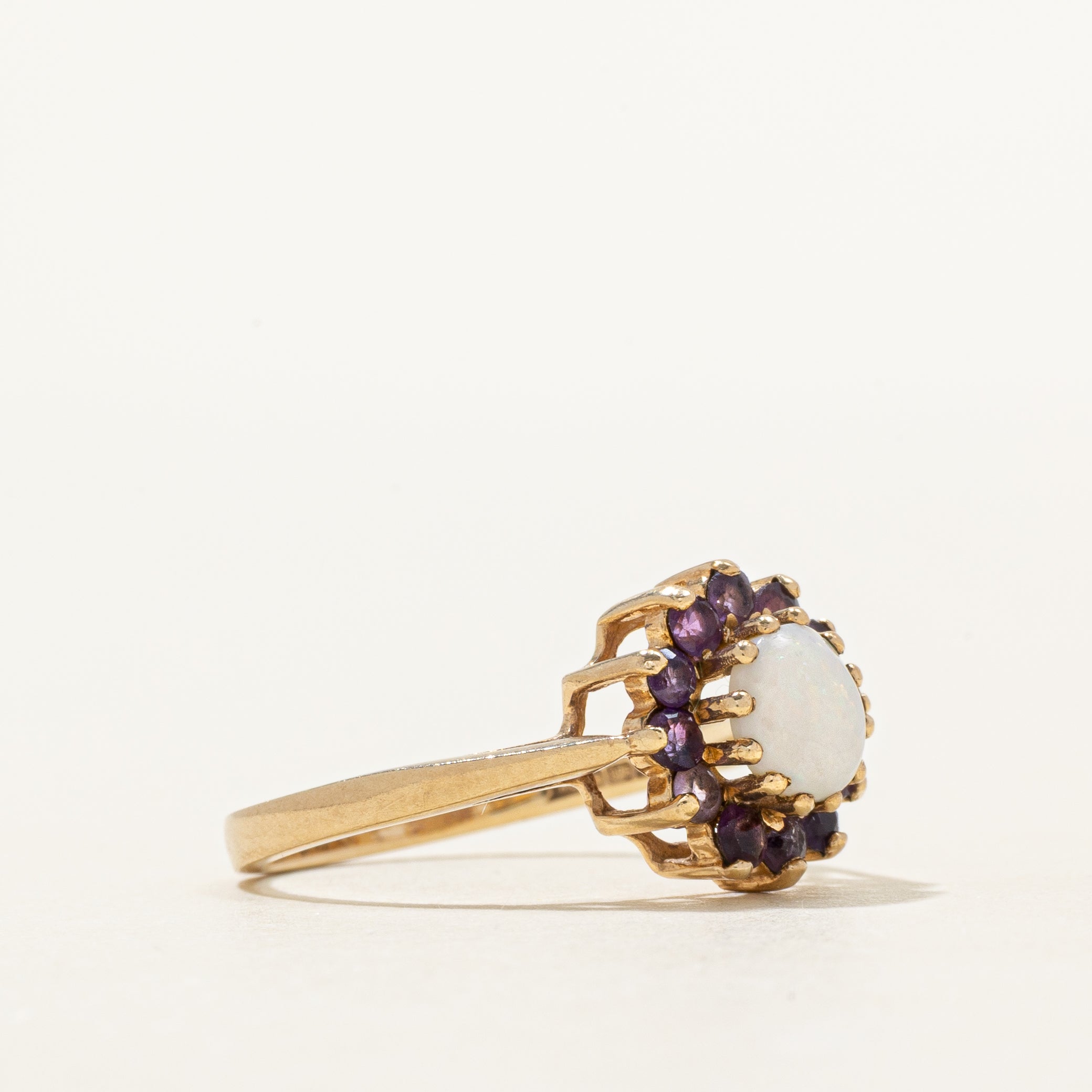 1996 Birmingham Cabochon Opal & Amethyst Halo Ring | 0.80ct, 0.11ctw | SZ 7