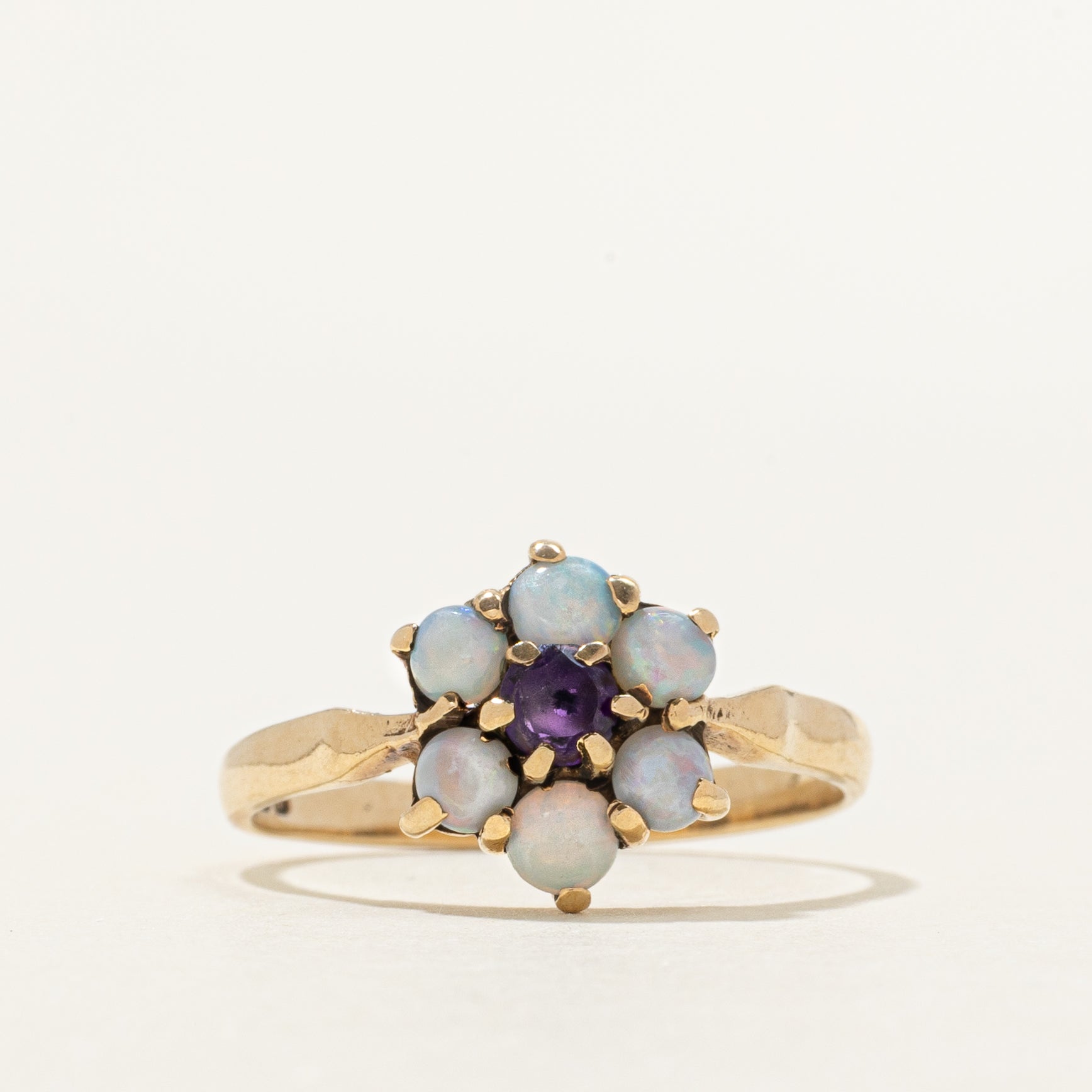 1976 London Cabochon Pasté Glass & Opal Petal Ring | 0.12ct, 0.31ctw | SZ 7.25