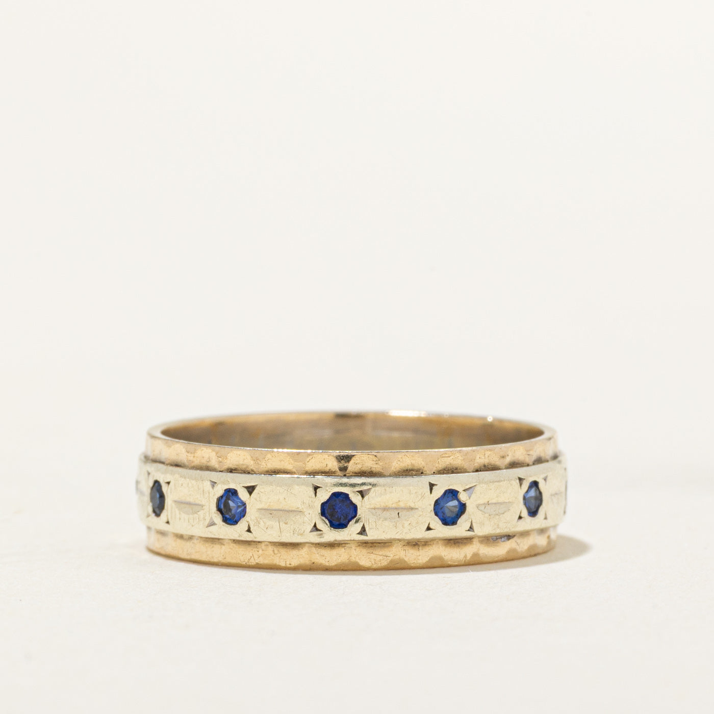 Flush Set Synthetic Sapphire Textured Band | 0.20ctw | SZ 7.5