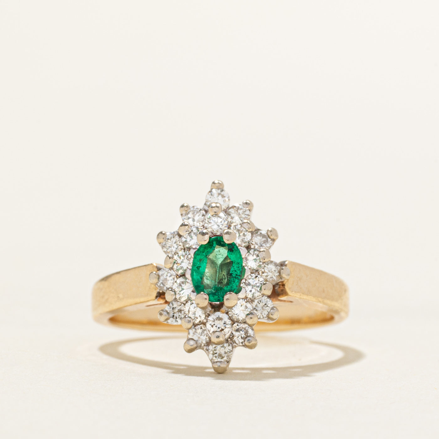 Oval Cut Emerald & Diamond Petal Halo Ring | 0.23ct, 0.44ctw | SZ 6.25